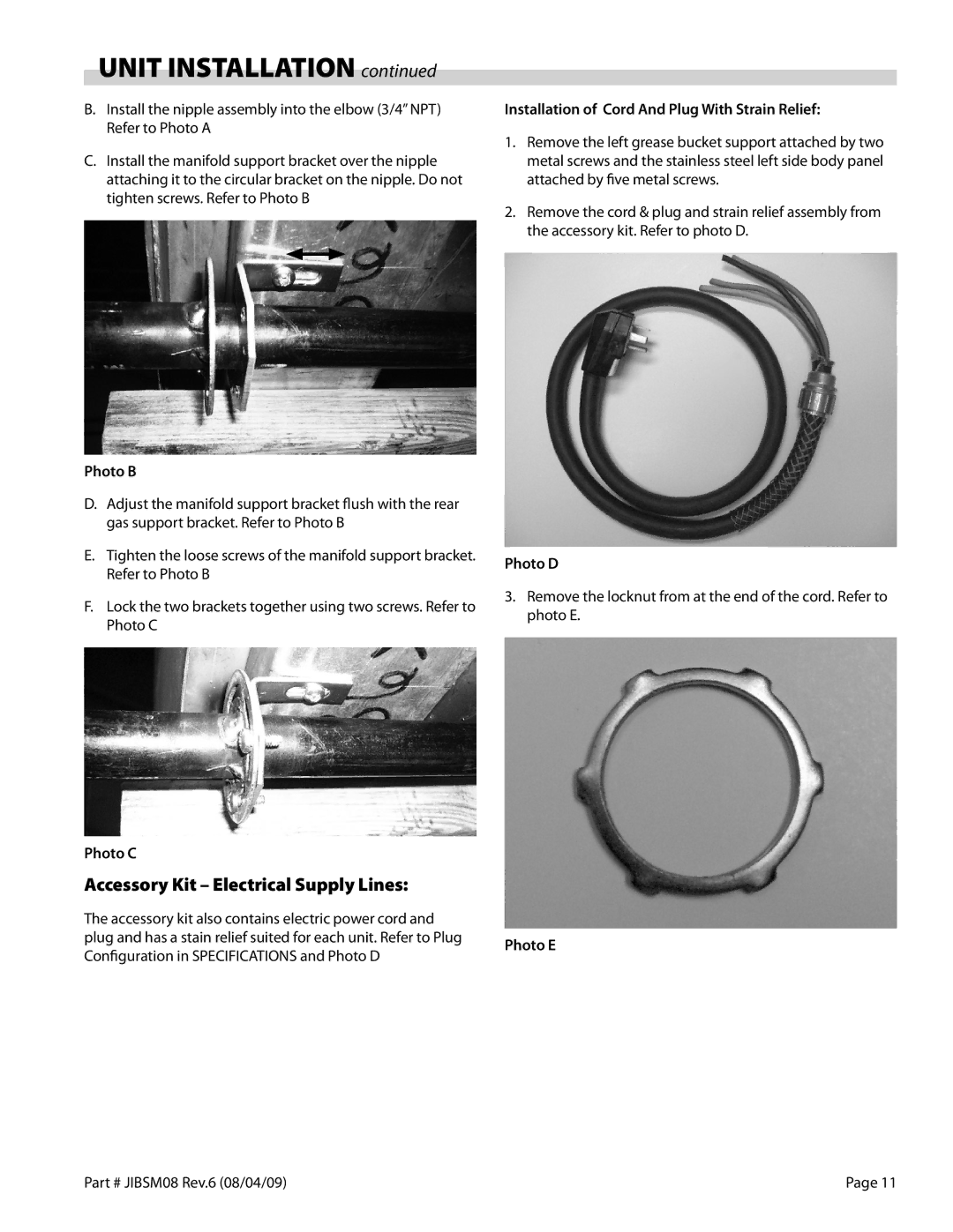 Garland XG24-JIB, XG36-JIB service manual Accessory Kit Electrical Supply Lines 