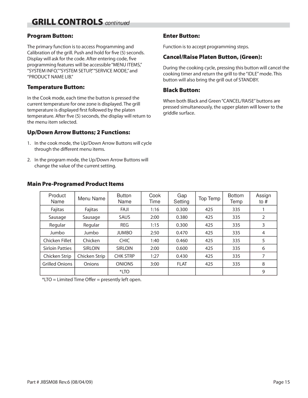 Garland XG24-JIB, XG36-JIB service manual Grill Controls 