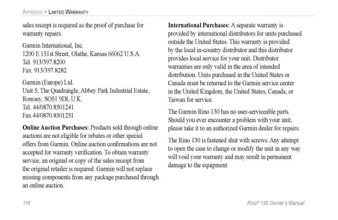 Garmin 130 owner manual 116 