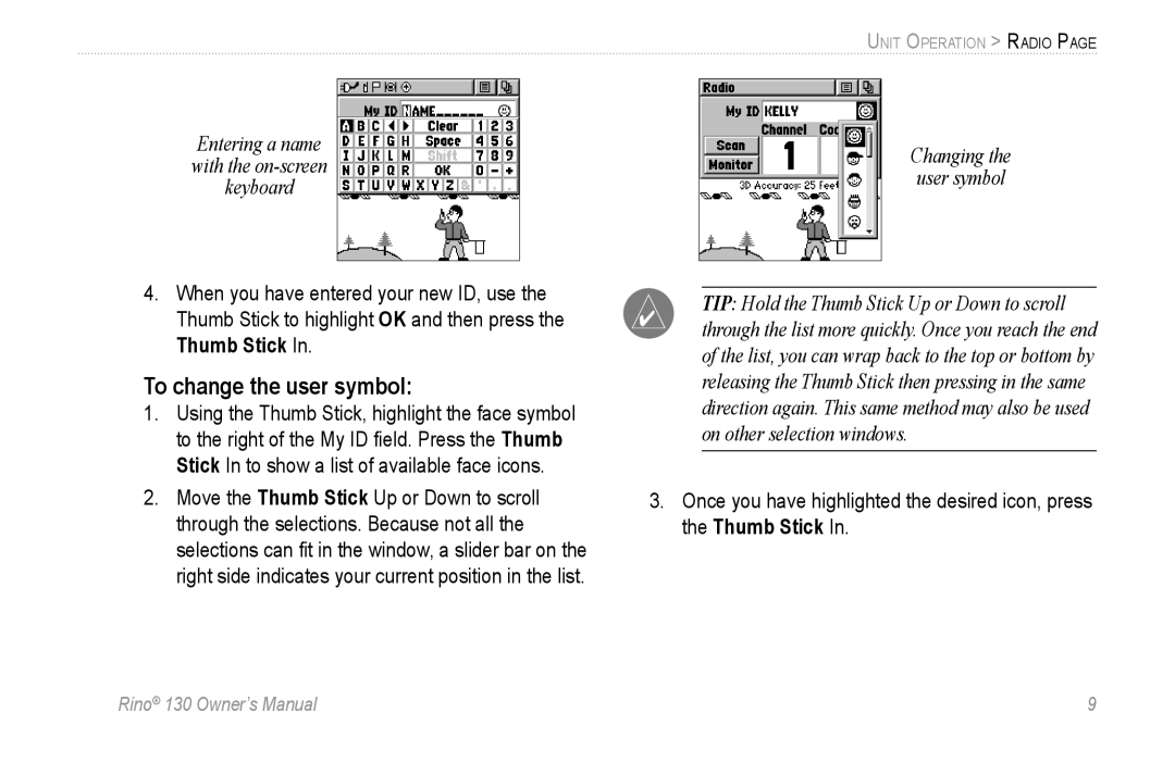 Garmin 130 owner manual To change the user symbol, Changing User symbol 