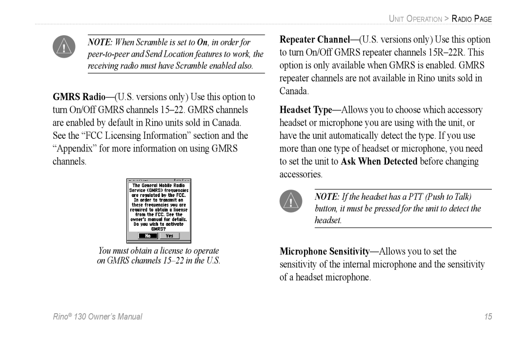 Garmin 130 owner manual Unit Operation Radio 