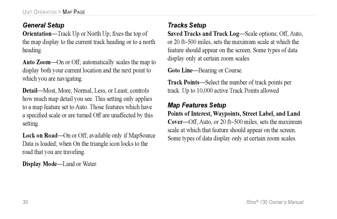 Garmin 130 owner manual General Setup 