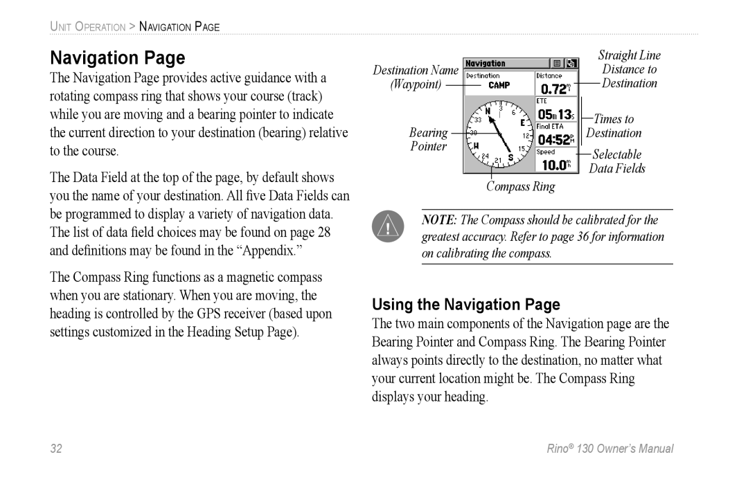 Garmin 130 owner manual Using the Navigation 