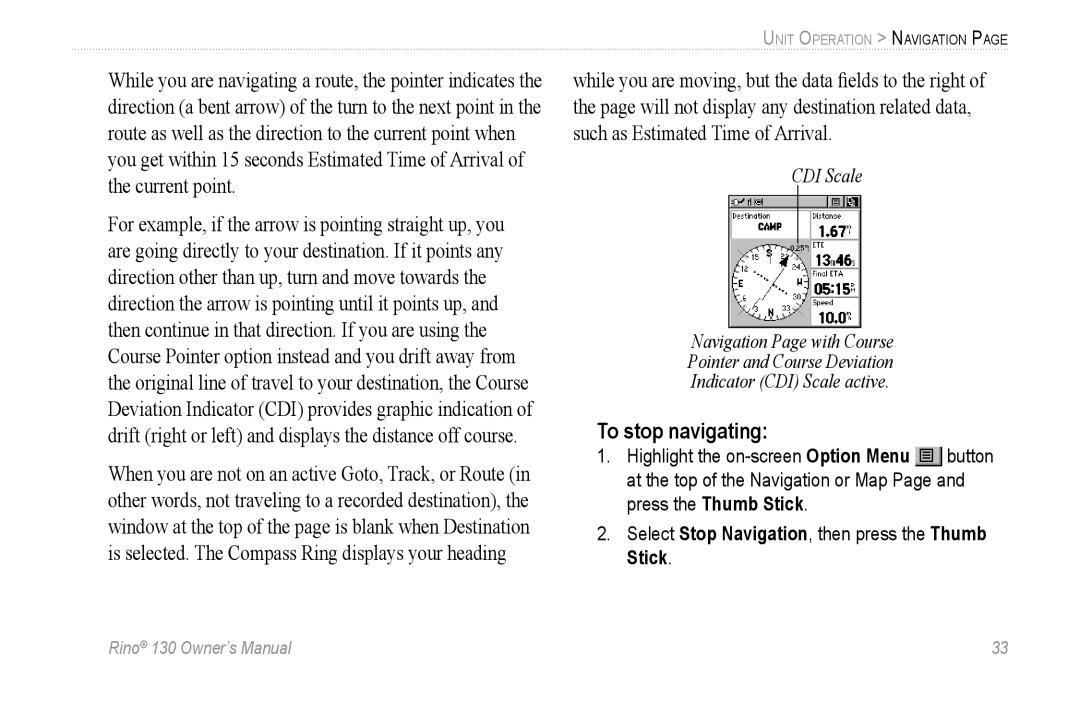 Garmin 130 owner manual To stop navigating 