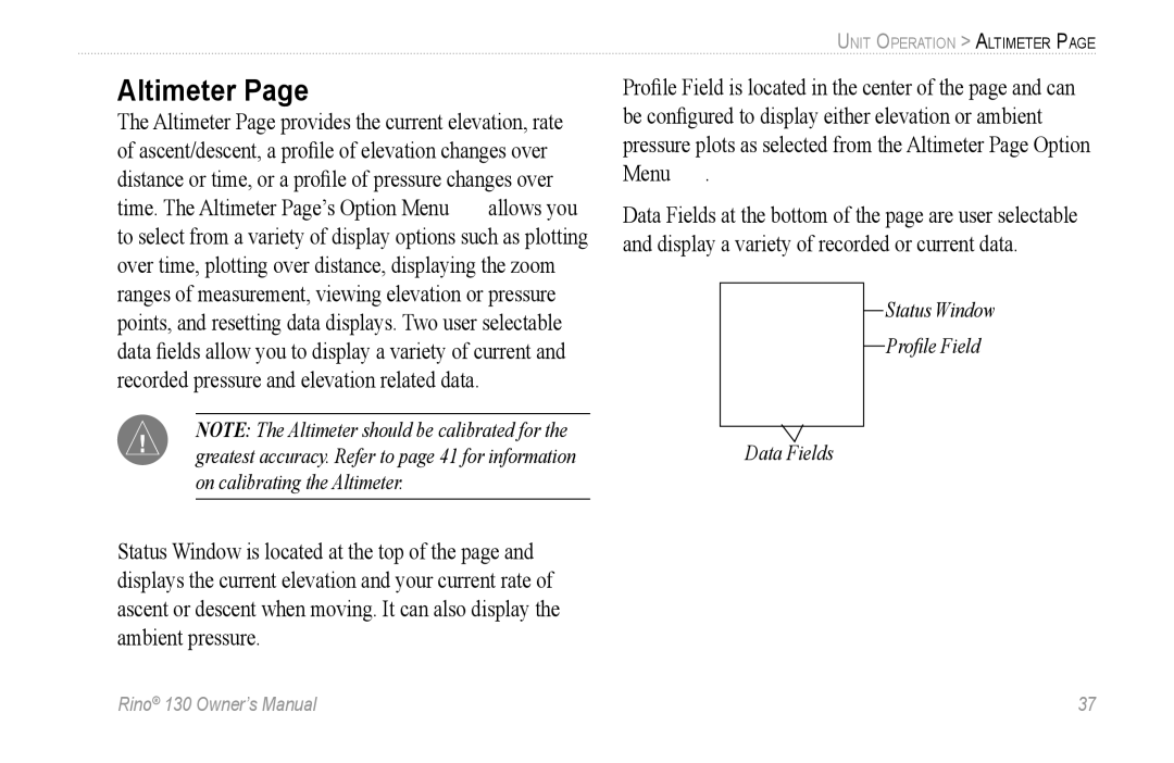 Garmin 130 owner manual Altimeter 