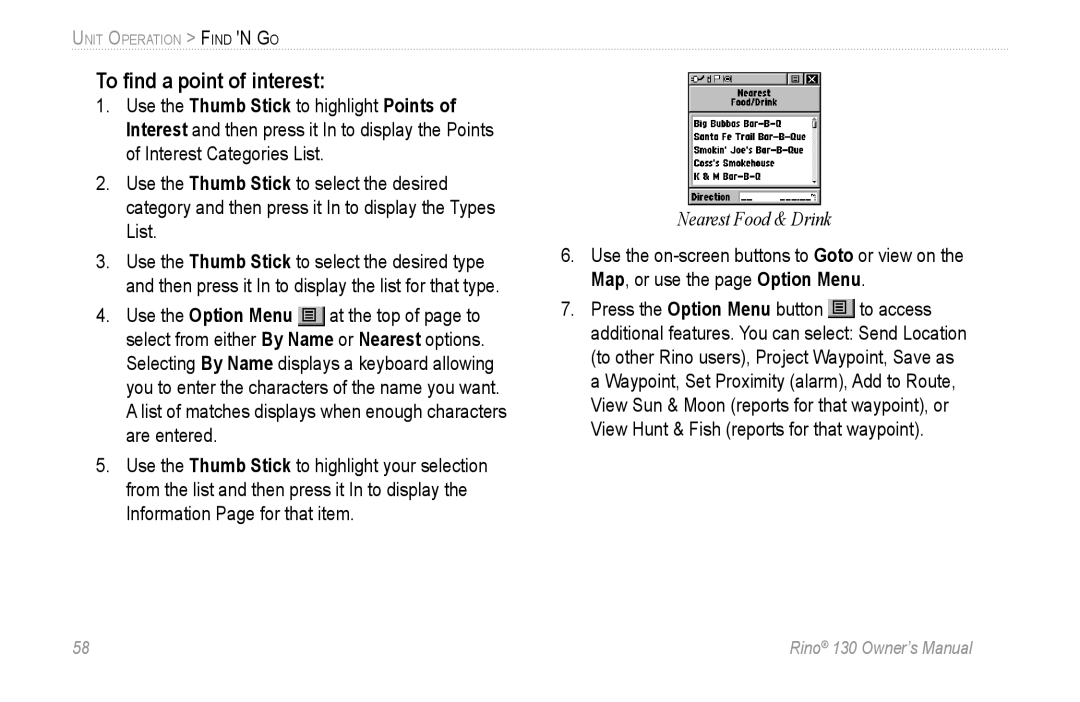 Garmin 130 owner manual To ﬁnd a point of interest 