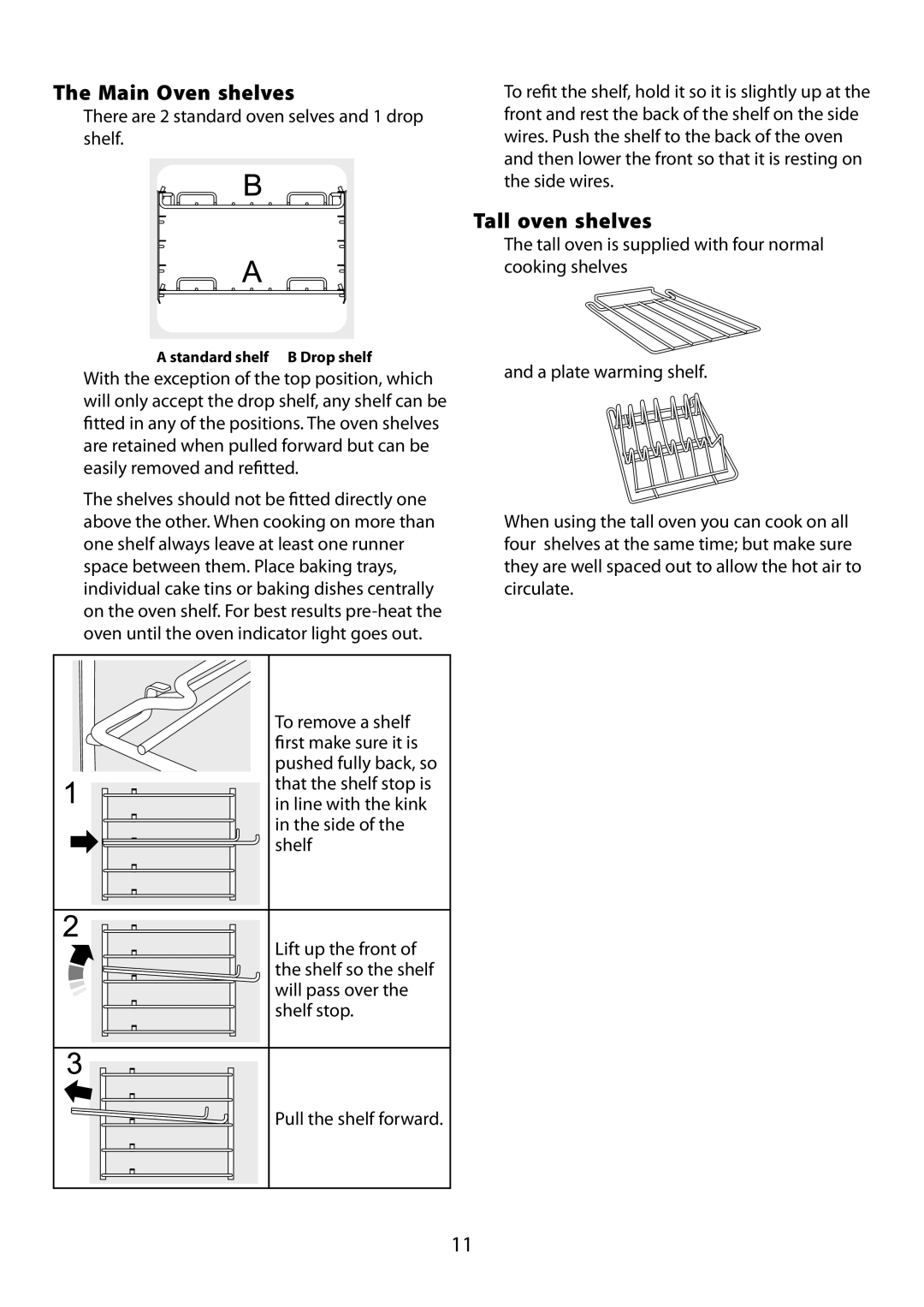 Garmin 210 GEO T DL user manual Main Oven shelves, Tall oven shelves 