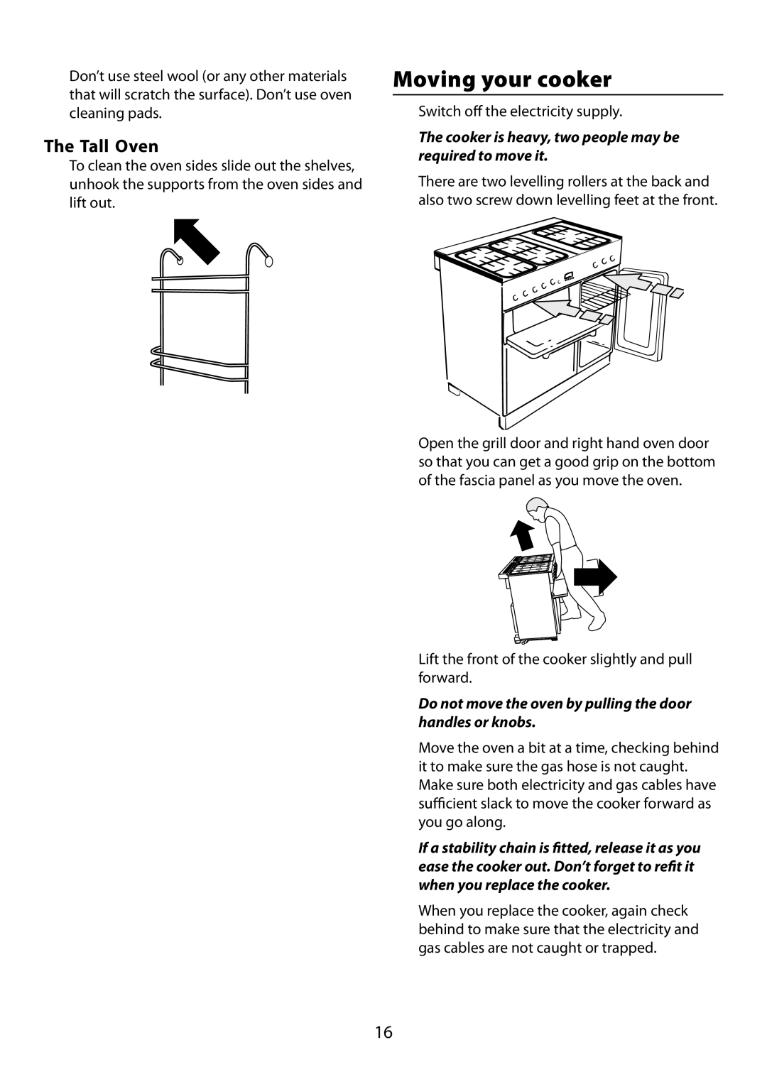 Garmin 210 GEO T DL user manual Moving your cooker, Tall Oven 