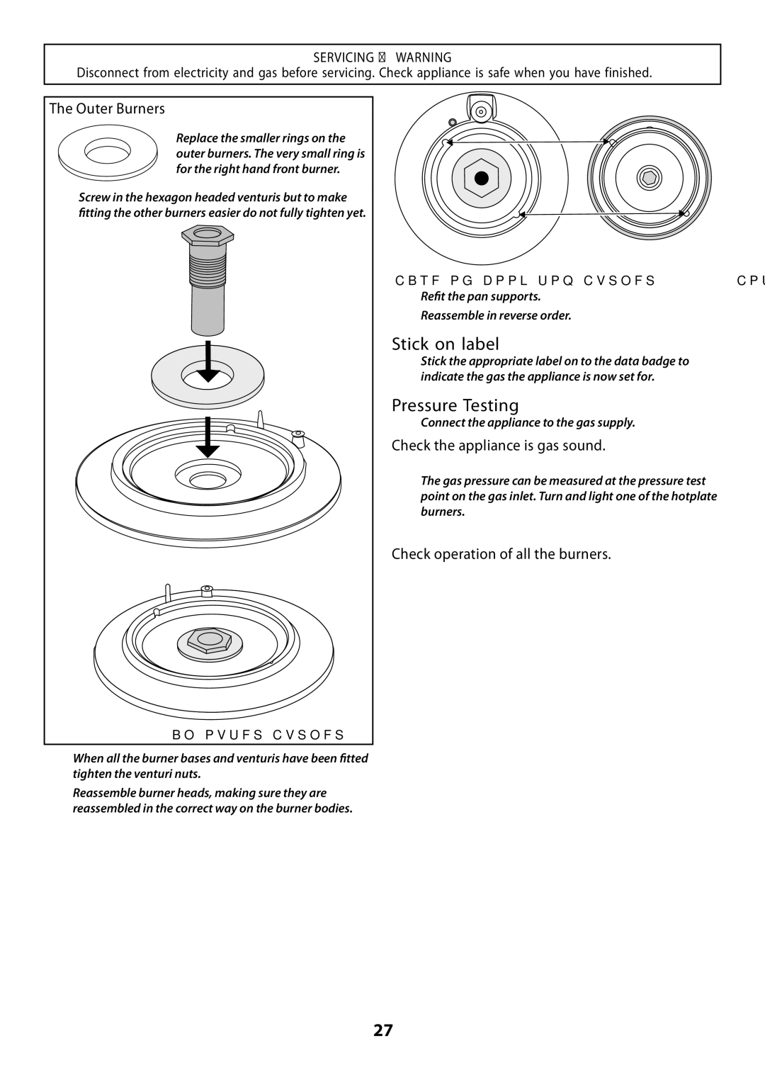 Garmin 210 GEO T DL user manual Stick on label, Pressure Testing, Outer Burners, Check the appliance is gas sound 