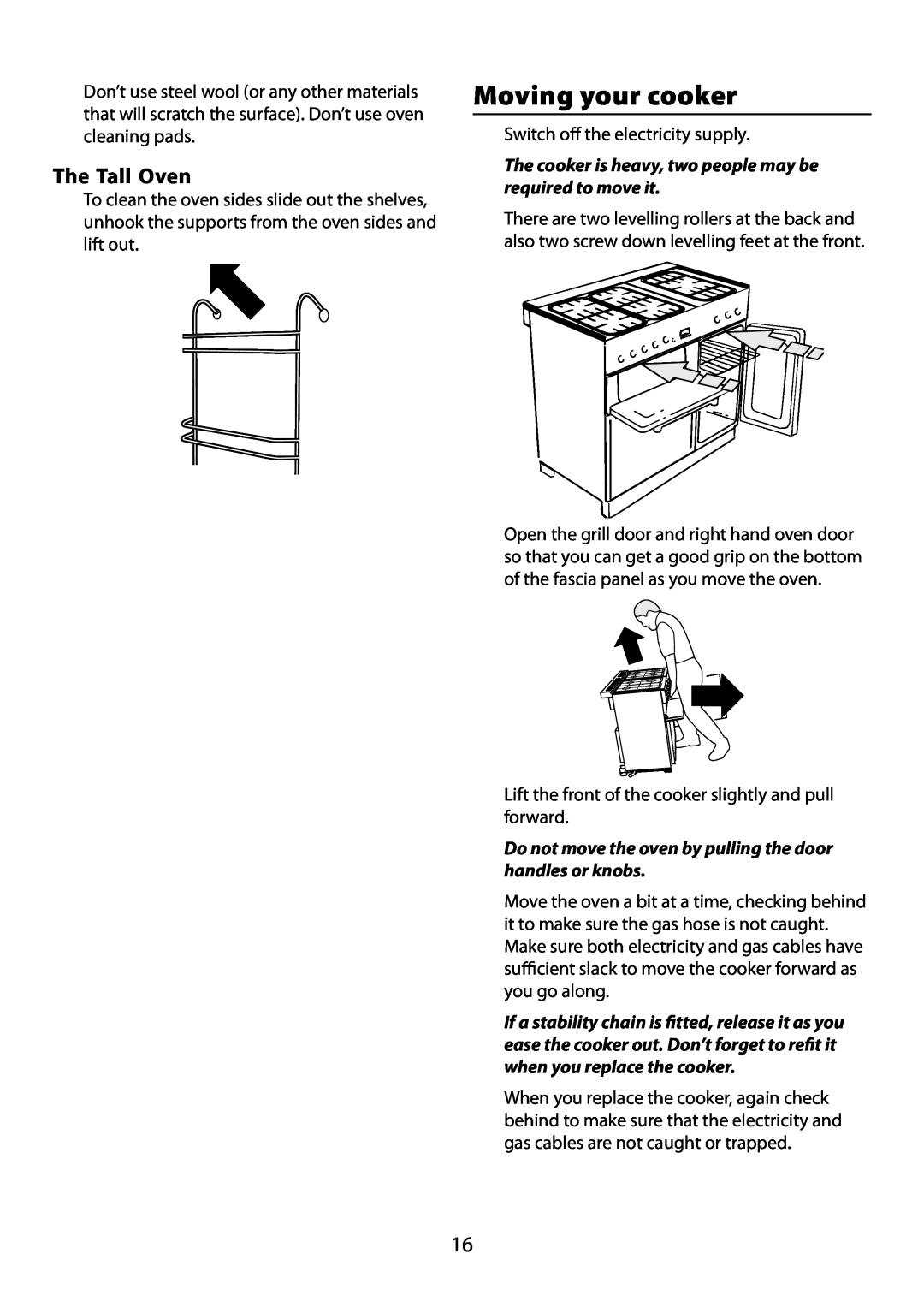 Garmin 210 GEO T DL user manual Moving your cooker, The Tall Oven 
