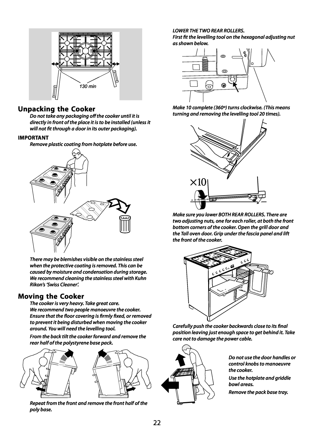 Garmin 210 GEO T DL user manual Unpacking the Cooker, Moving the Cooker, Remove plastic coating from hotplate before use 