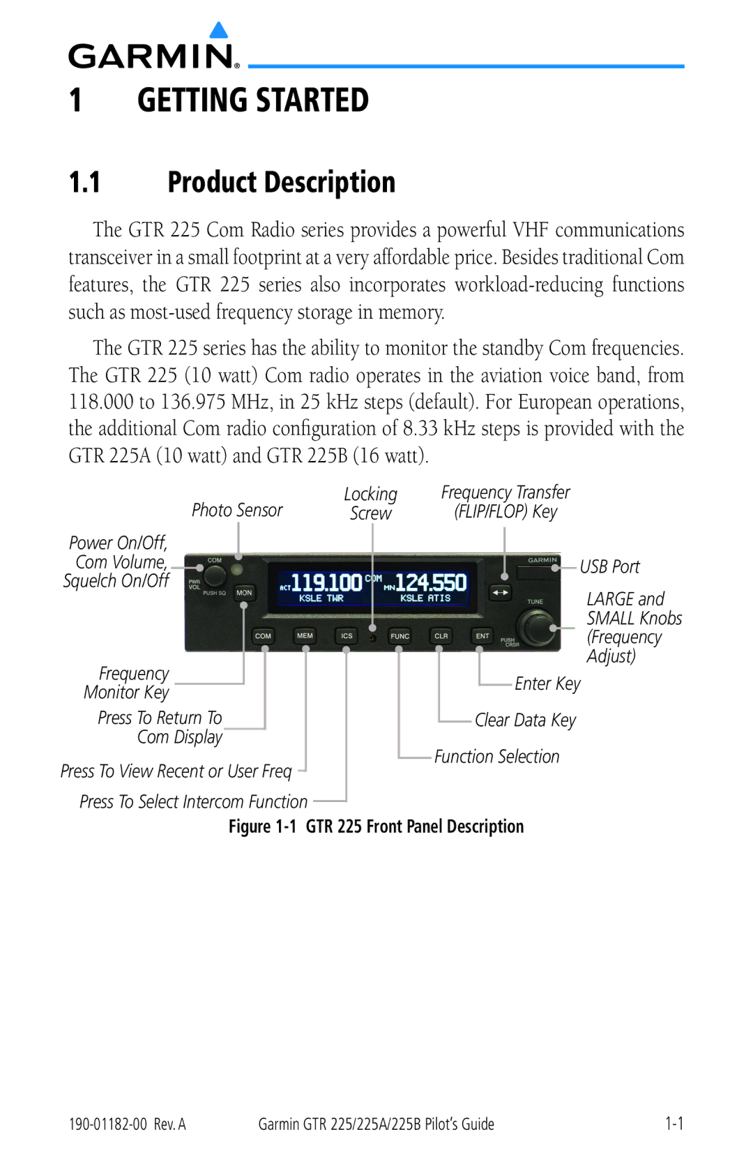 Garmin 225B, 225A manual Product Description, Photo Sensor 