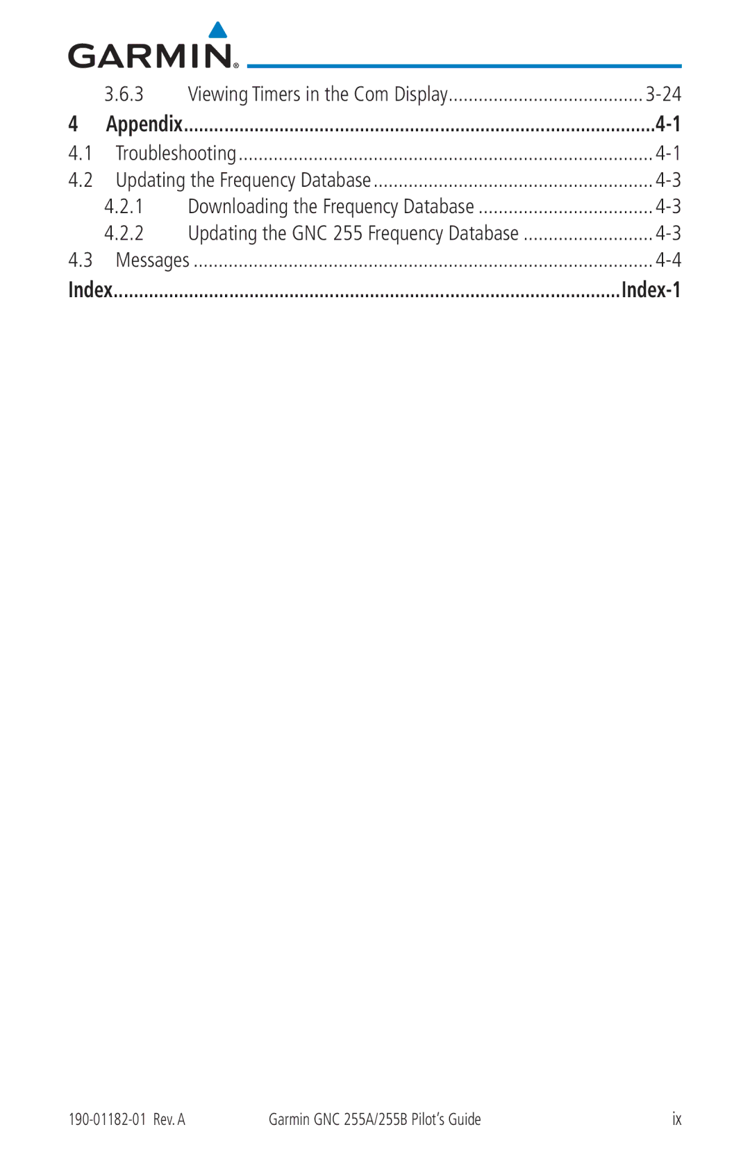 Garmin 255A manual Index Index-1 