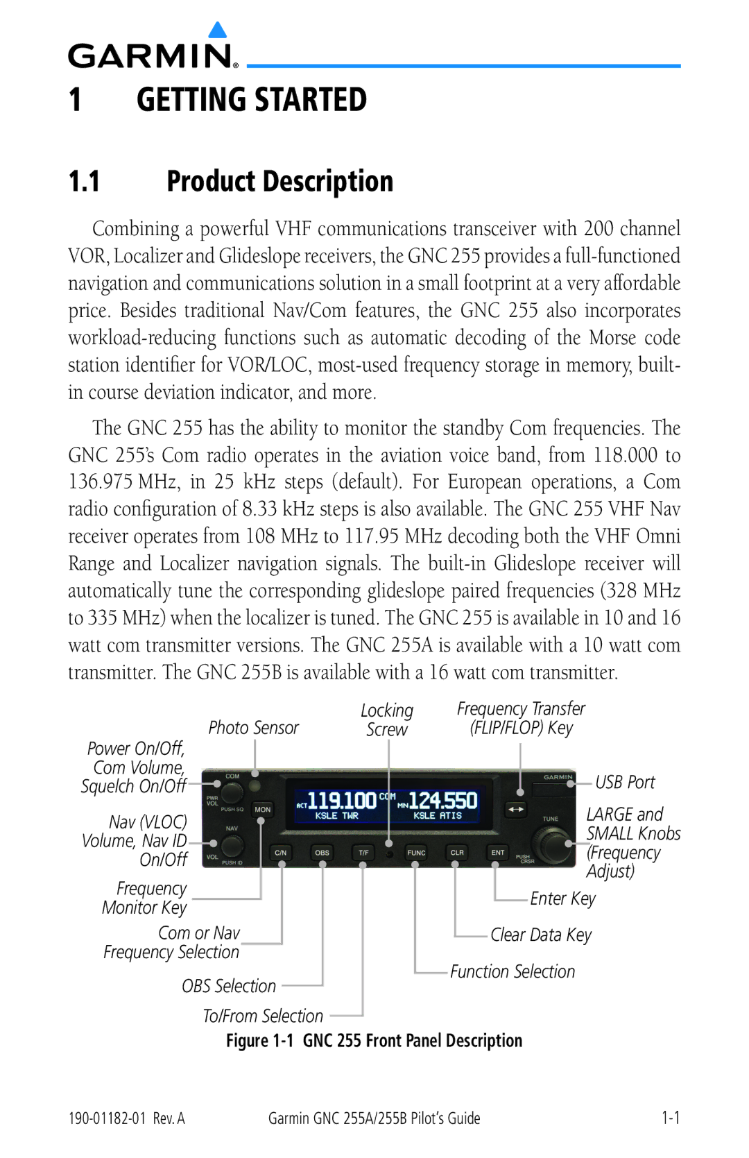 Garmin 255A manual Getting Started, Product Description 