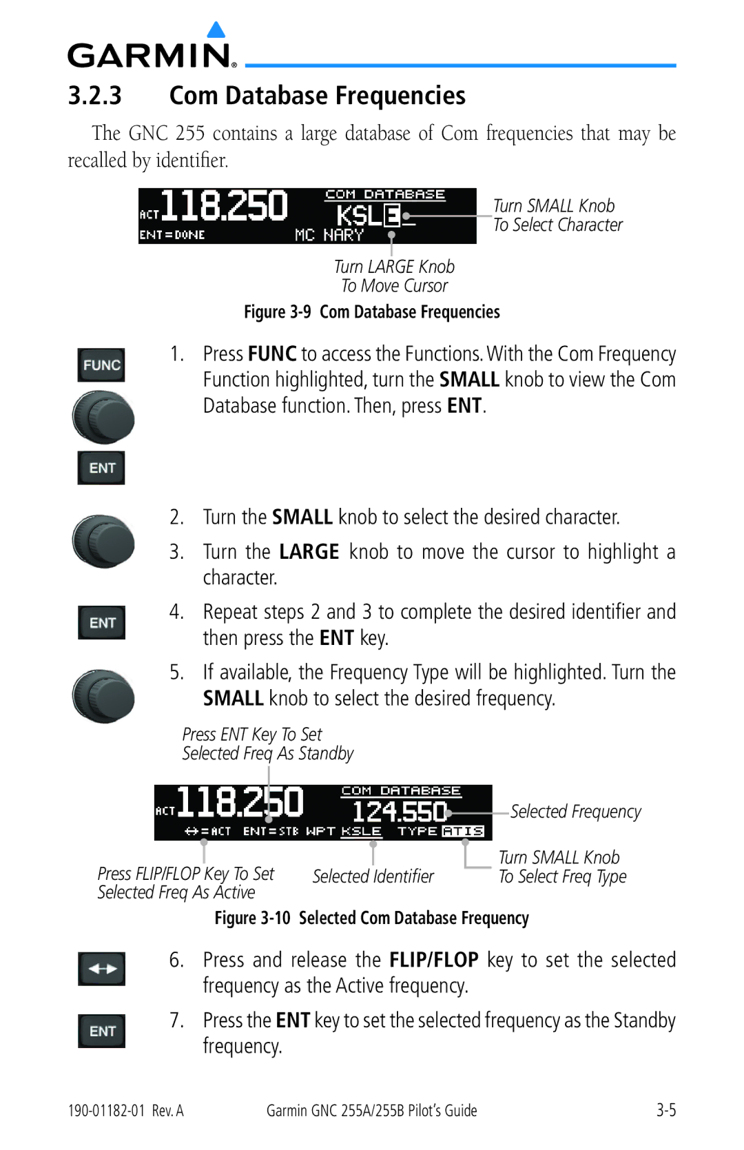 Garmin 255A manual Com Database Frequencies 