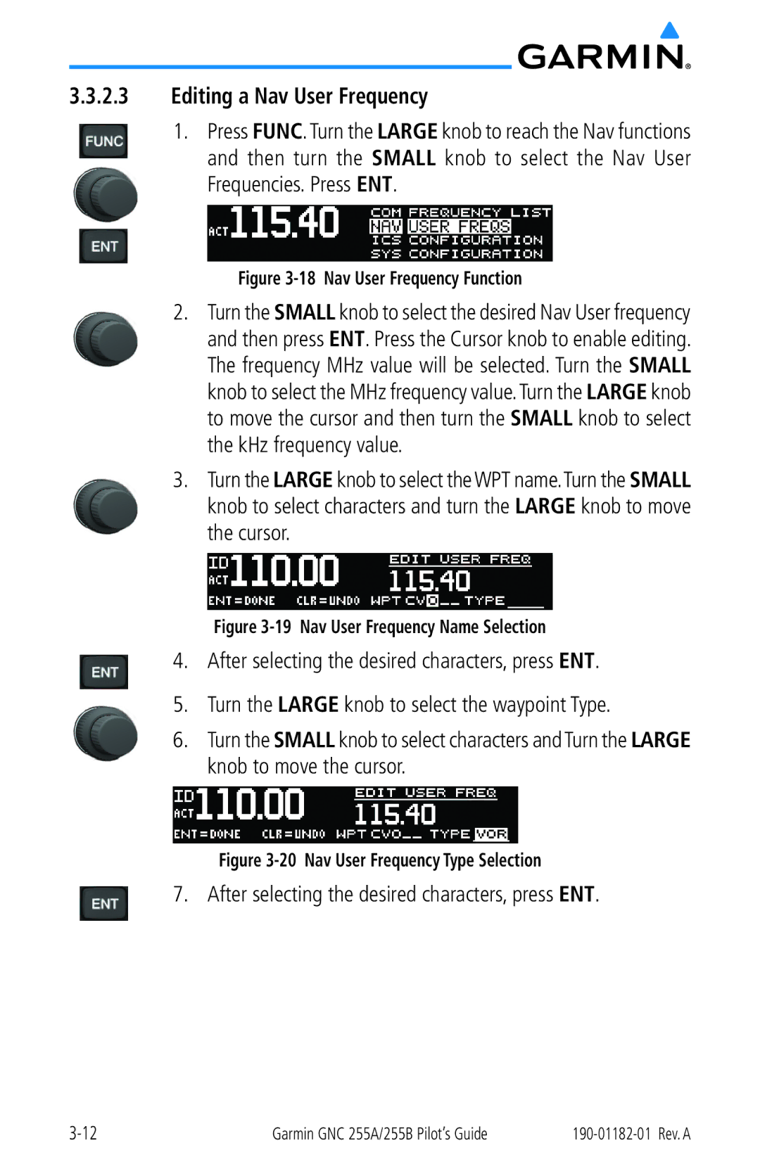 Garmin 255A manual Editing a Nav User Frequency 