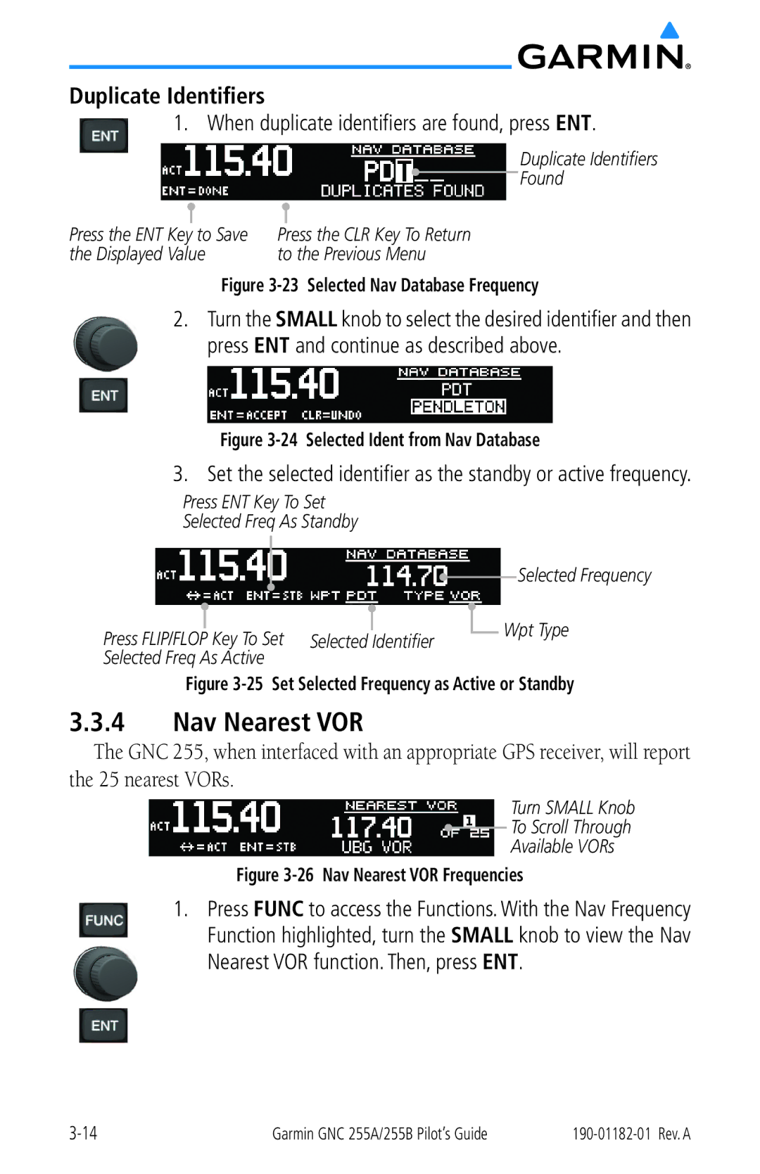 Garmin 255A manual Nav Nearest VOR, When duplicate identifiers are found, press ENT 