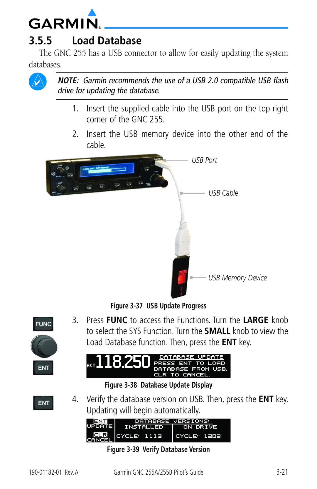 Garmin 255A manual Load Database function. Then, press the ENT key 