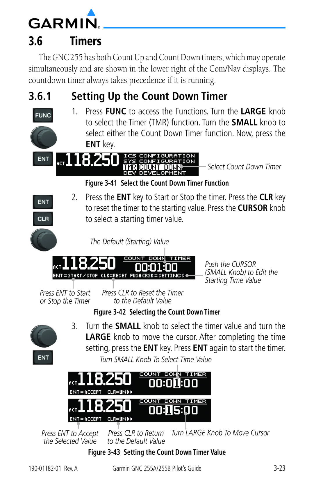 Garmin 255A manual Timers, Setting Up the Count Down Timer, To select a starting timer value 