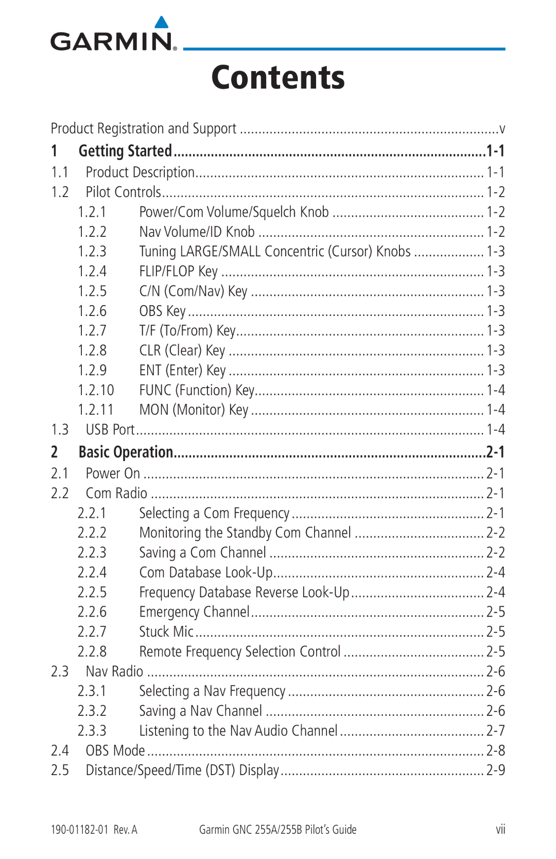 Garmin 255A manual Contents 