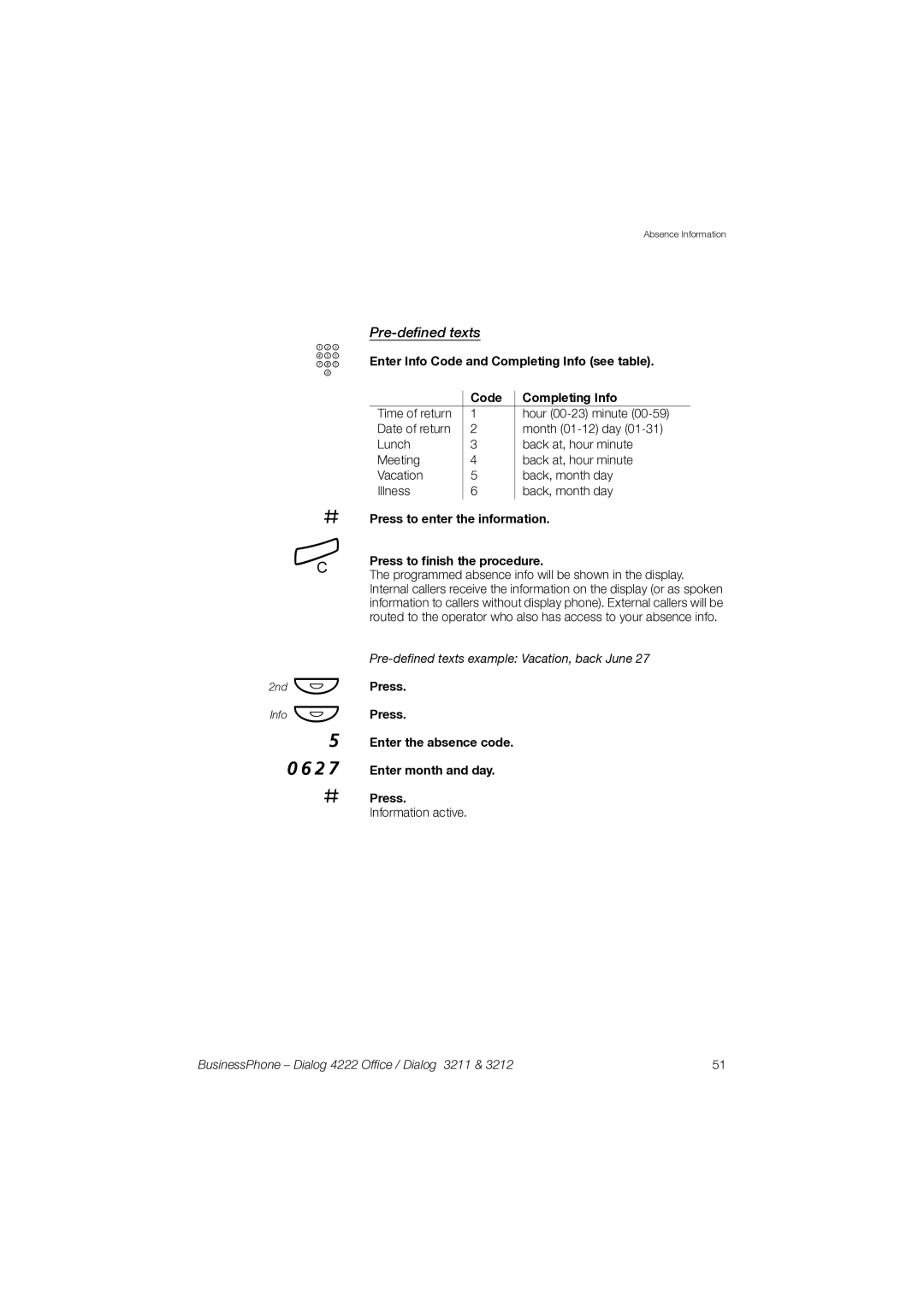 Garmin 3211 manual Pre-defined texts, Enter Info Code and Completing Info see table 