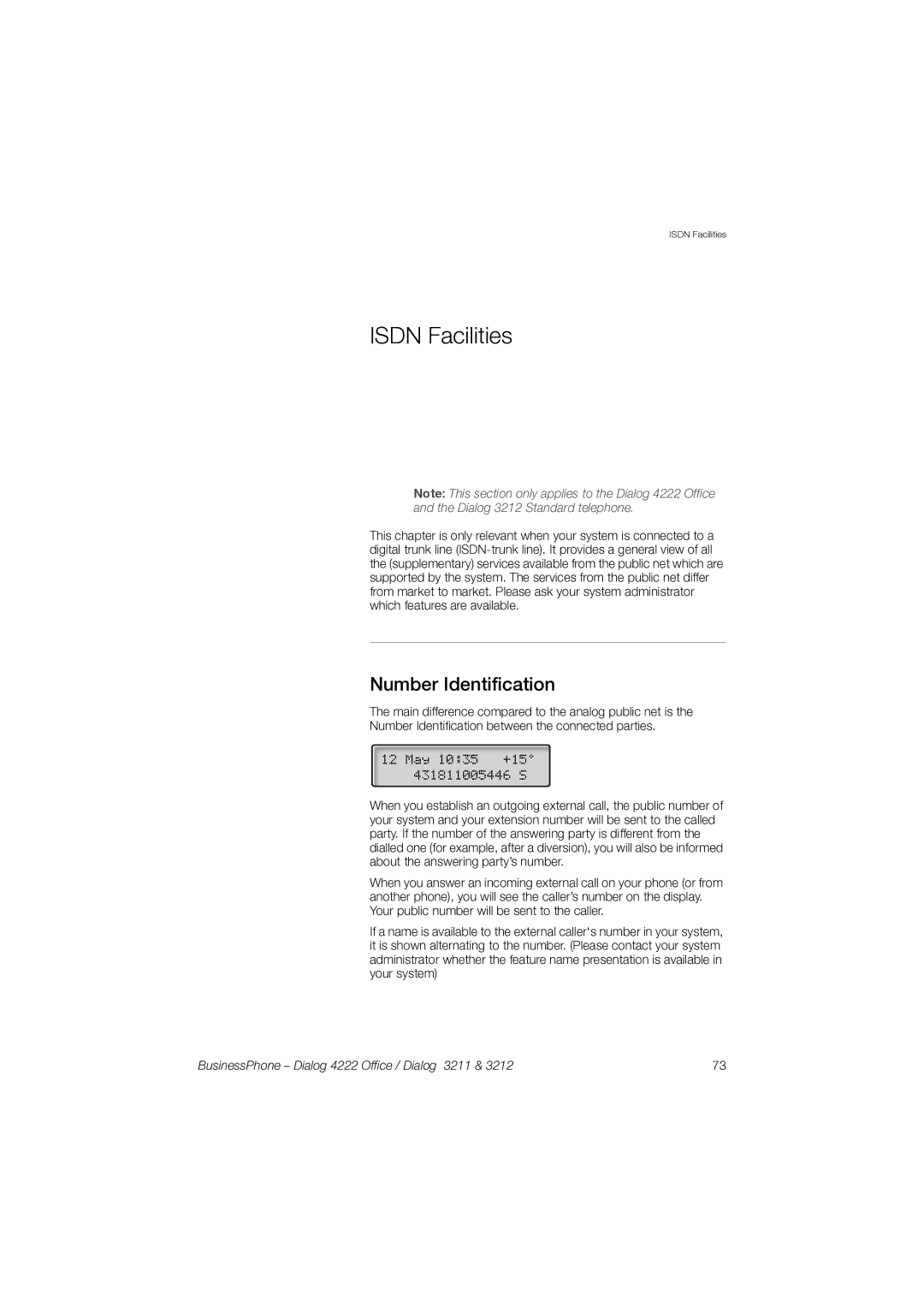 Garmin 3211 manual Isdn Facilities, Number Identification 