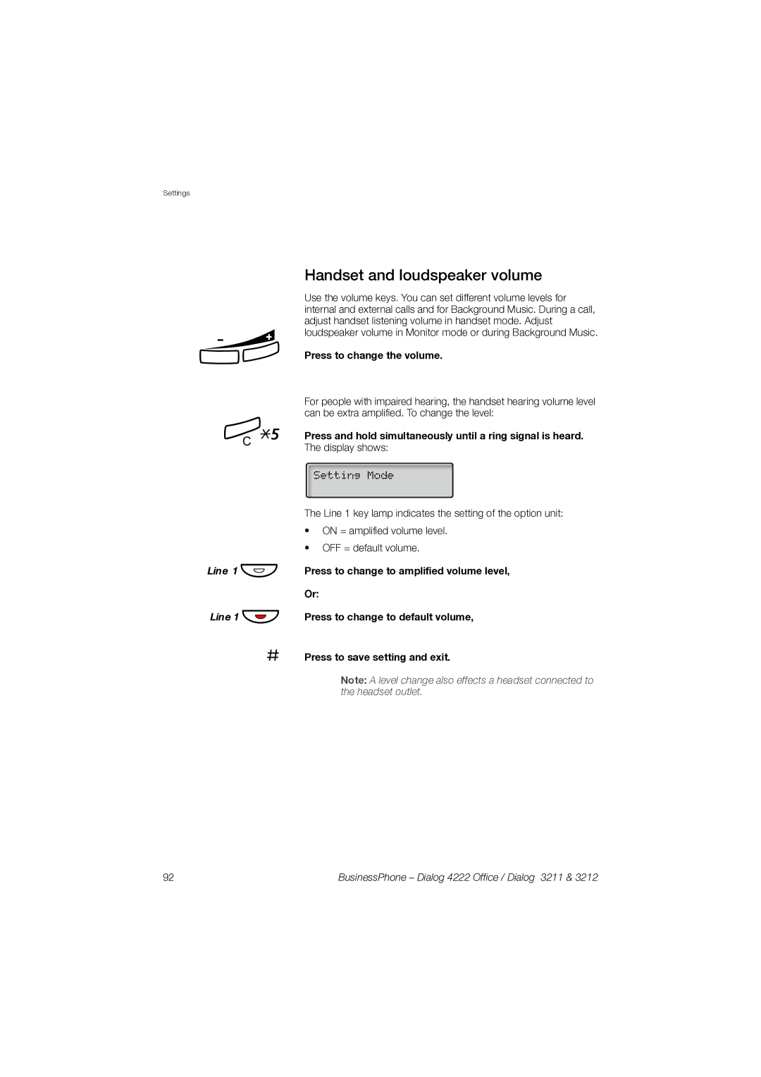 Garmin 3211 manual Handset and loudspeaker volume, Press to change the volume 