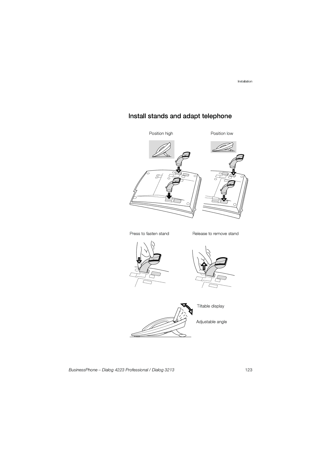 Garmin 4223 manual Install stands and adapt telephone 