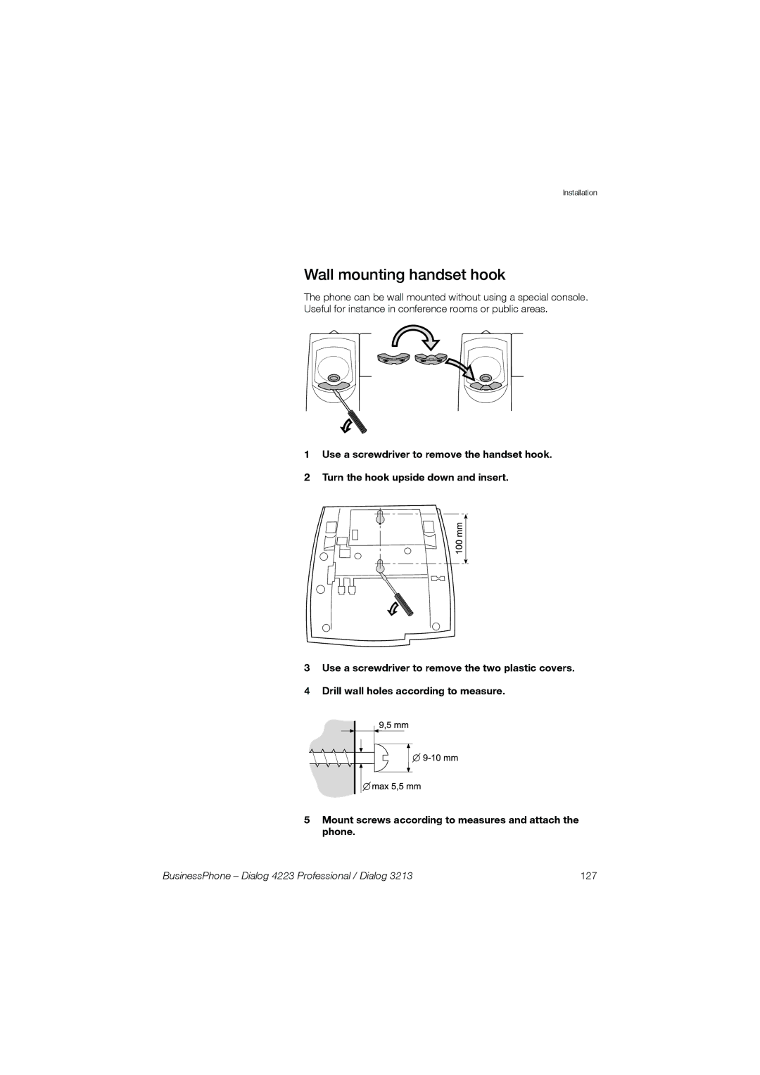 Garmin 4223 manual Wall mounting handset hook 