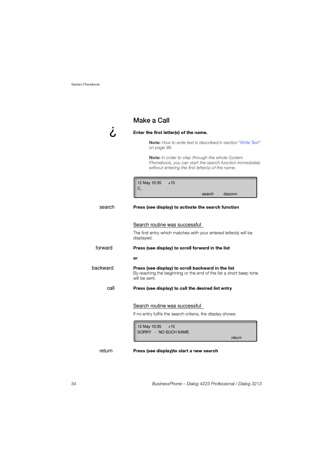 Garmin 4223 manual Make a Call, Search routine was successful 