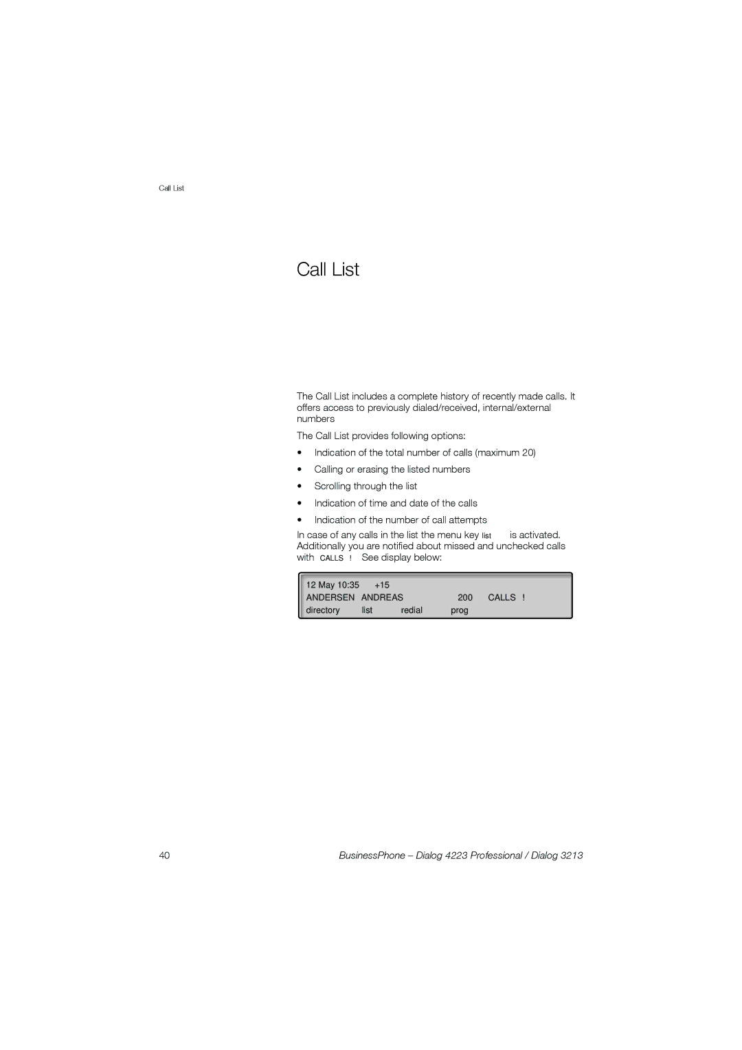 Garmin 4223 manual Call List 