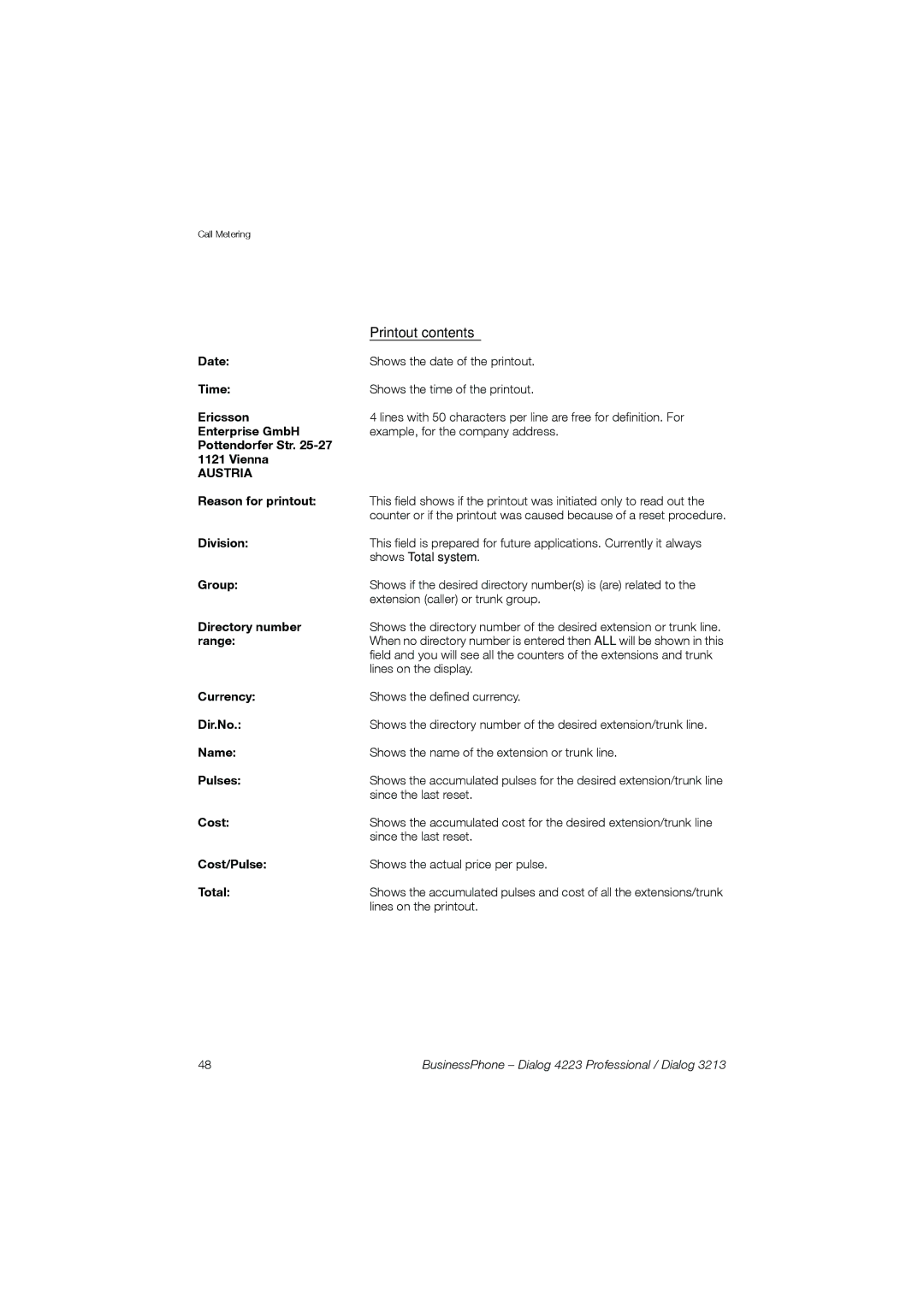 Garmin 4223 manual Printout contents 