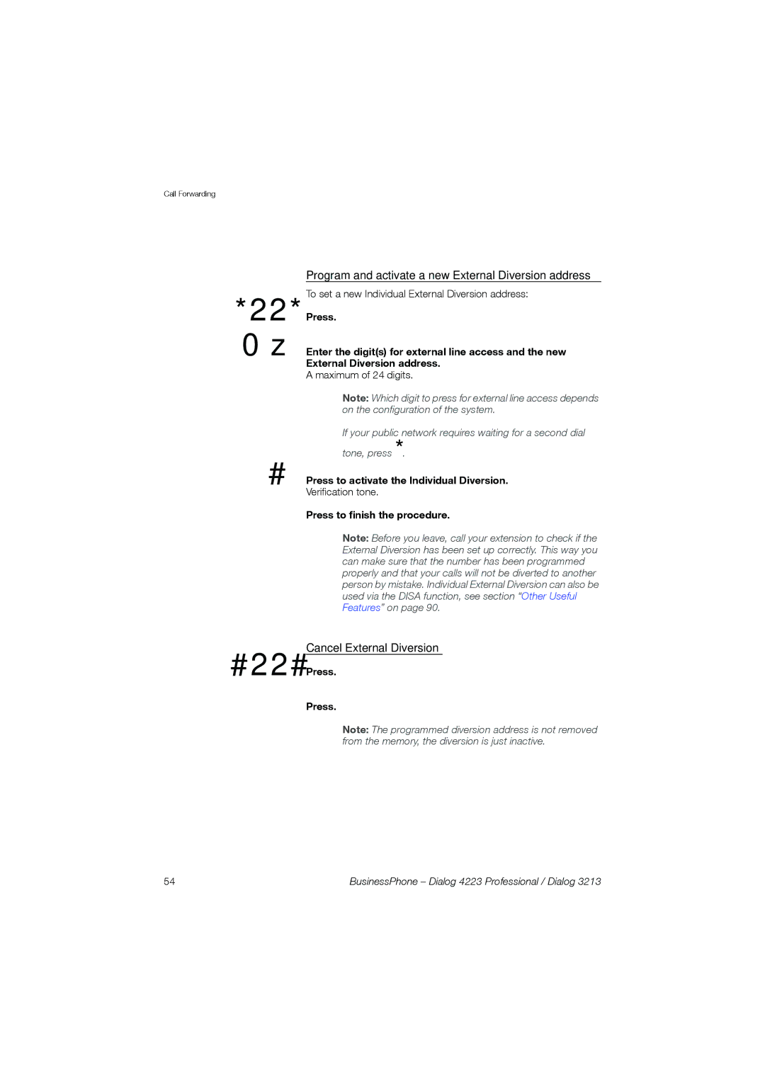 Garmin 4223 manual #22#, Program and activate a new External Diversion address, Cancel External Diversion 