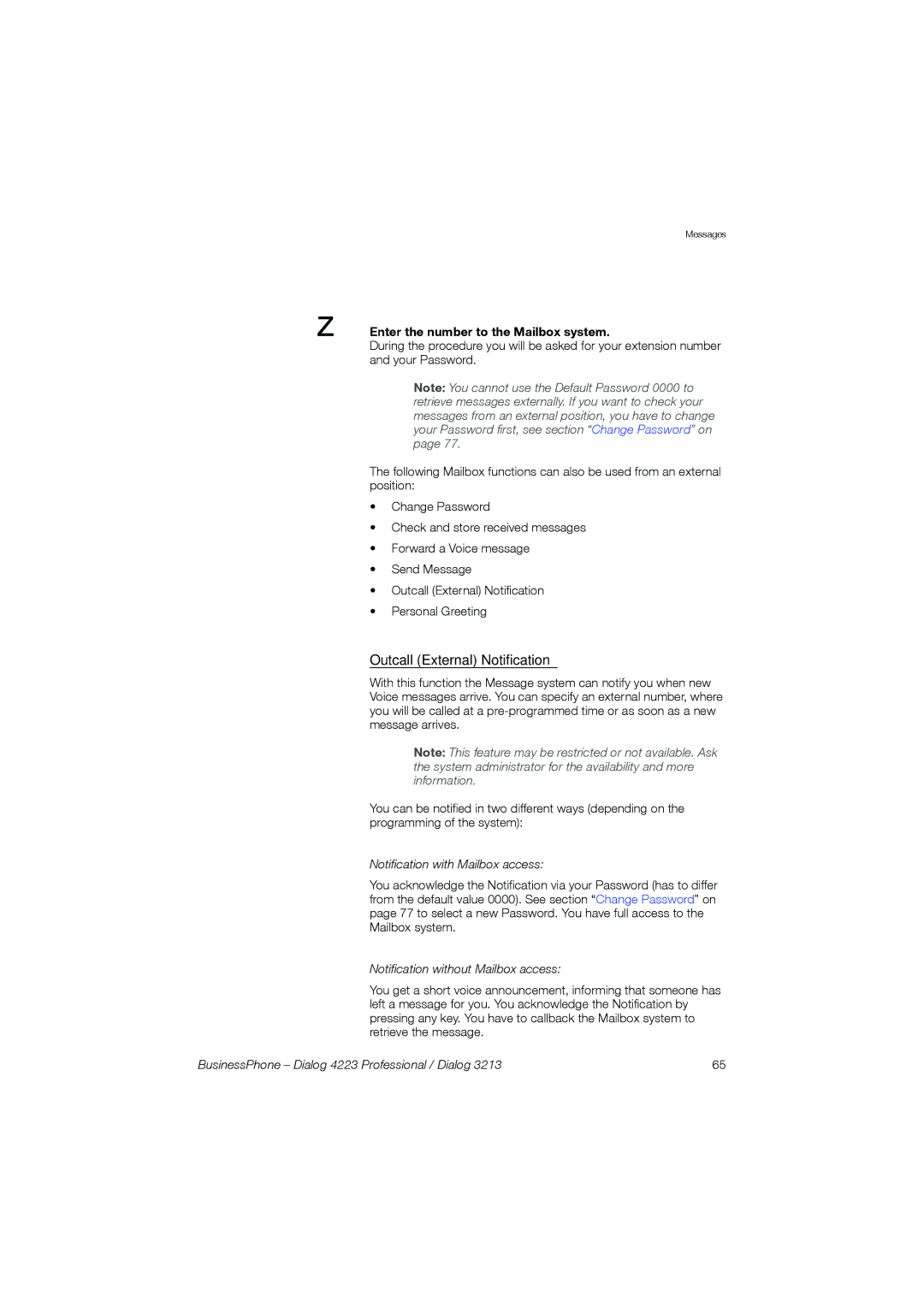Garmin 4223 manual Outcall External Notification, Notification with Mailbox access 