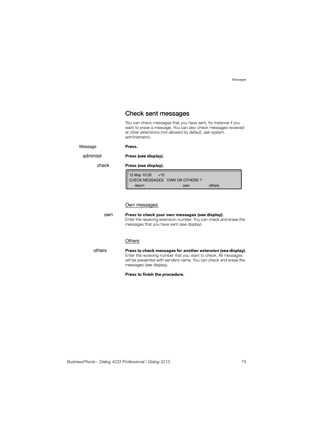 Garmin 4223 manual Check sent messages, Own Others, Own messages 