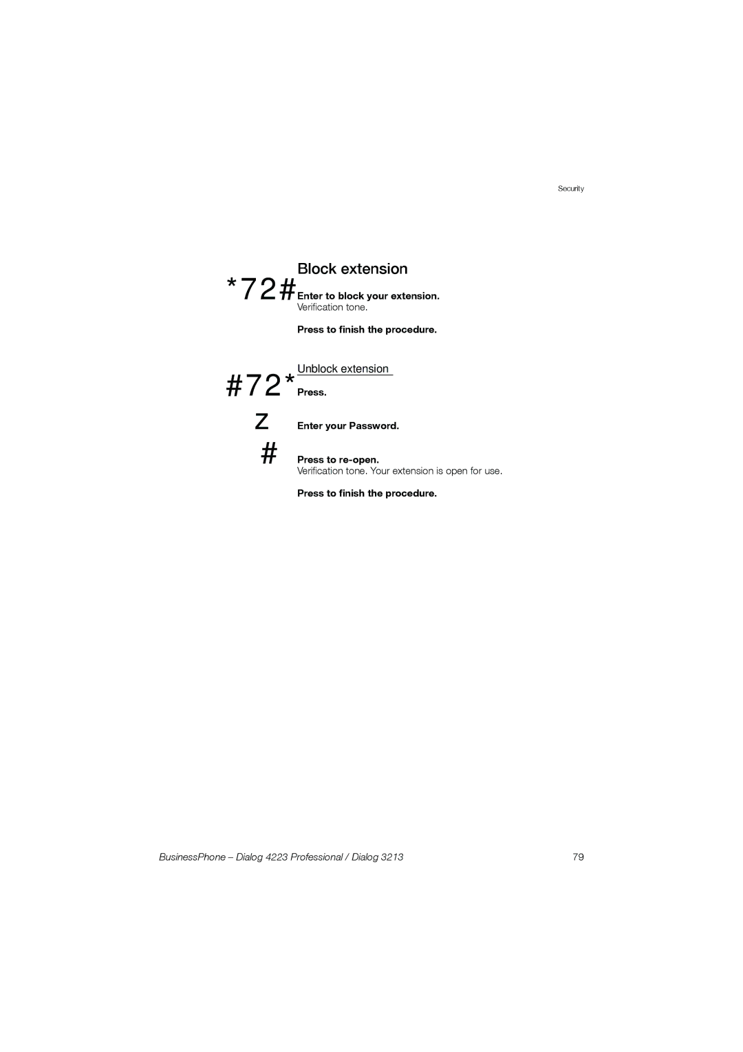 Garmin 4223 manual 72#, Block extension, Unblock extension, Enter to block your extension 