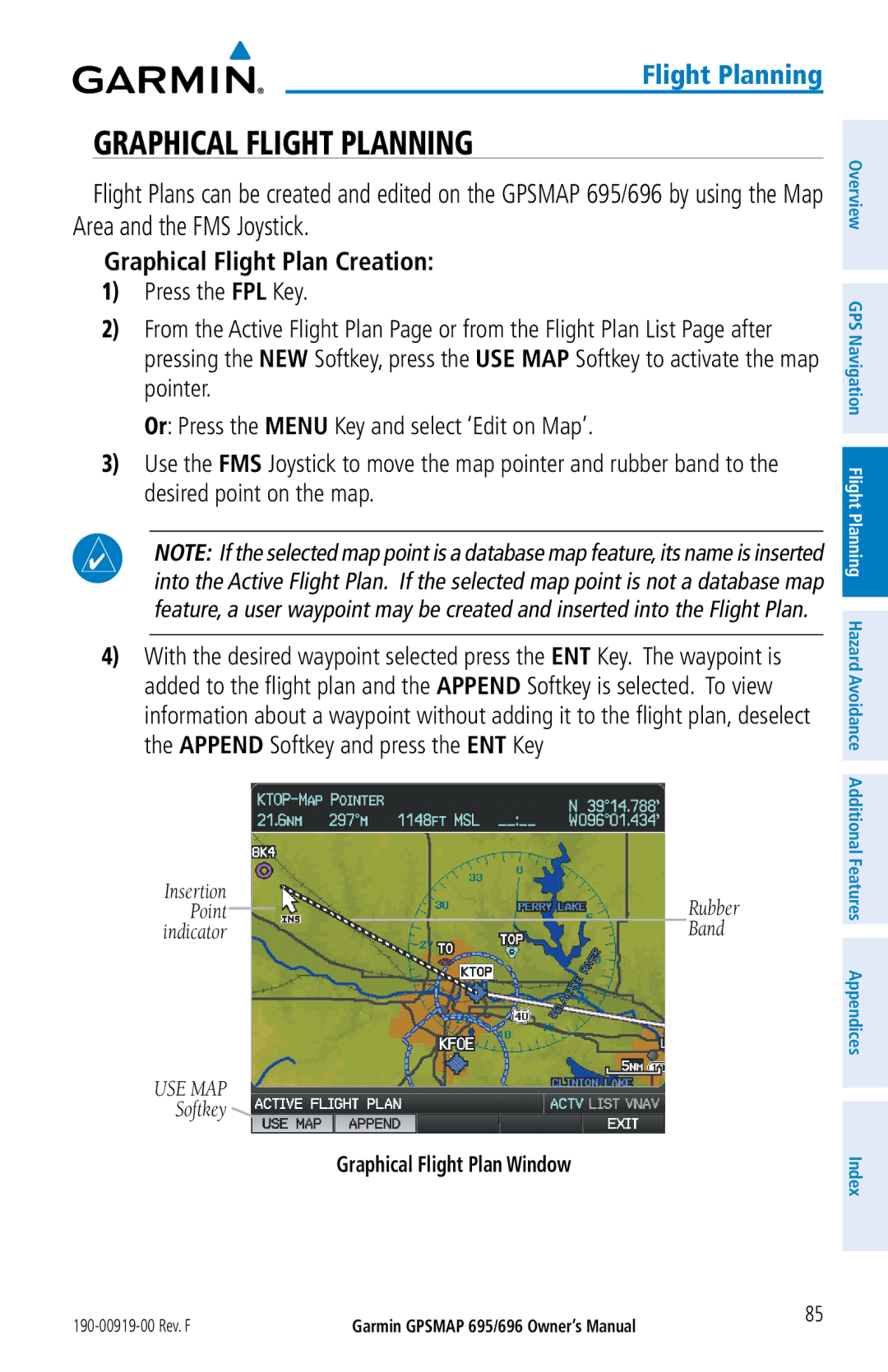 Garmin 696, 695 owner manual Graphical Flight Planning, Graphical Flight Plan Creation, Graphical Flight Plan Window 