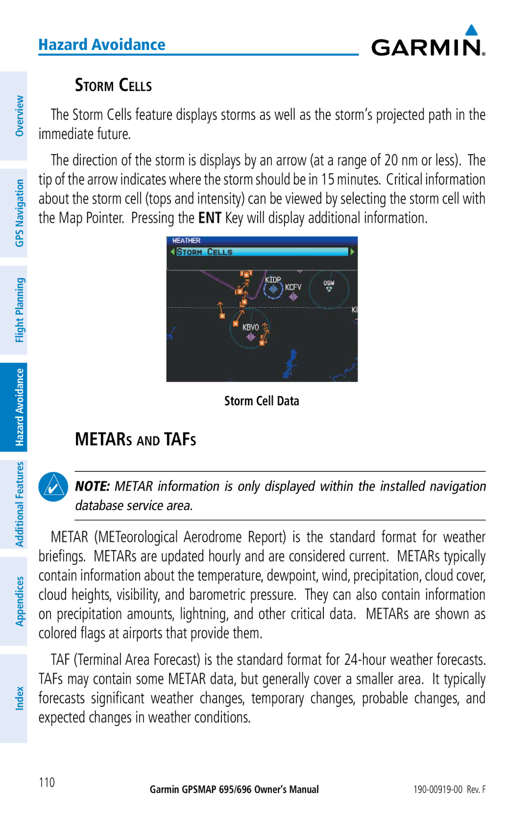 Garmin 695, 696 owner manual Storm Cells, Storm Cell Data 