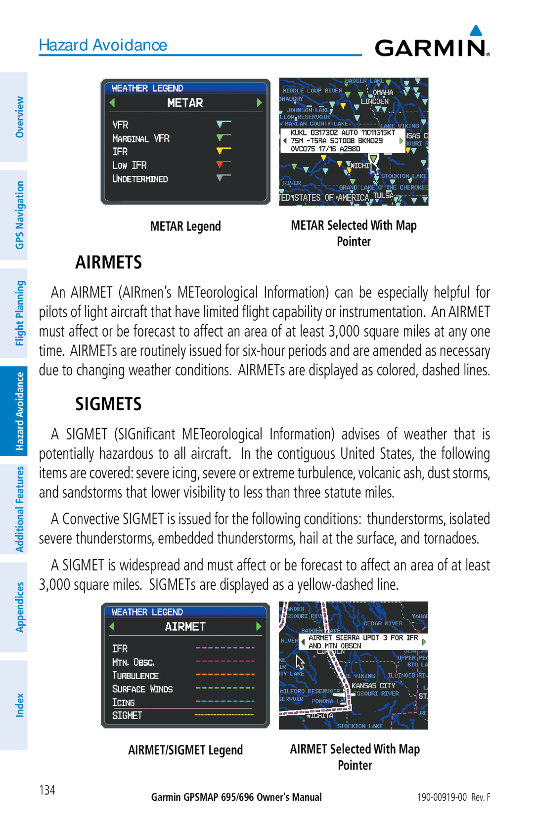 Garmin 695, 696 owner manual Metar Legend, AIRMET/SIGMET Legend 