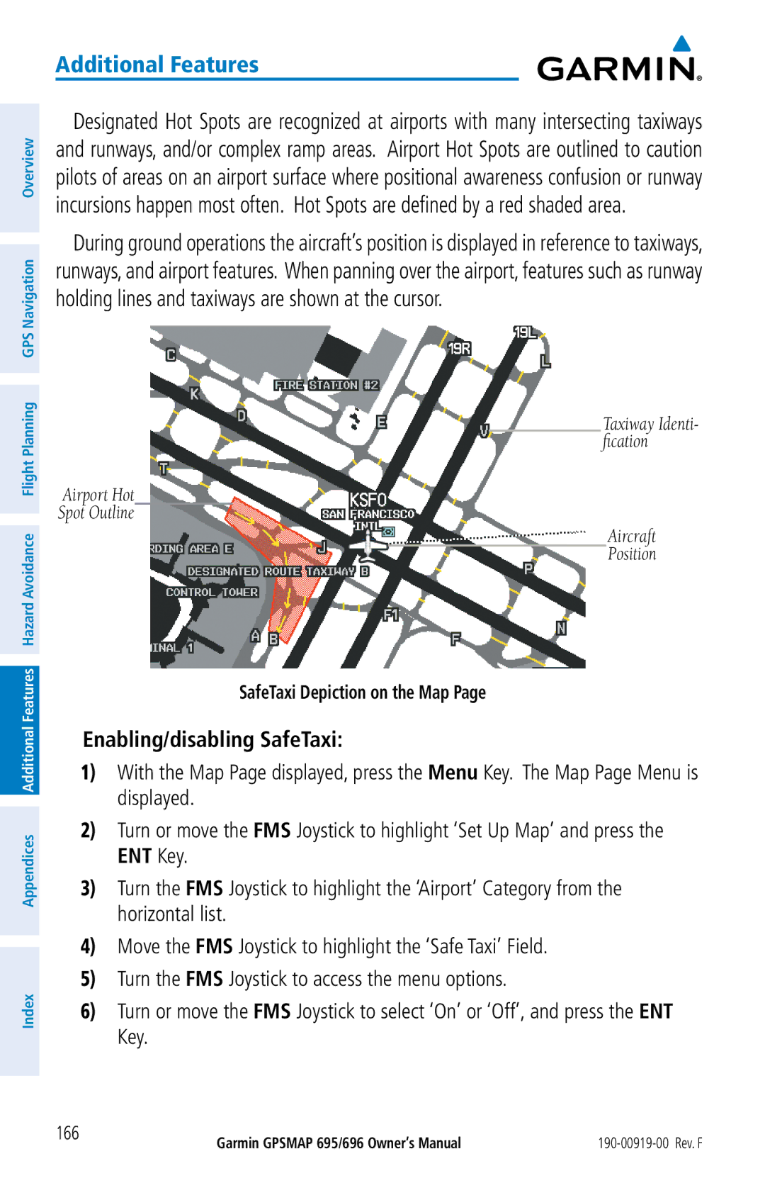 Garmin 695, 696 owner manual Enabling/disabling SafeTaxi, SafeTaxi Depiction on the Map 