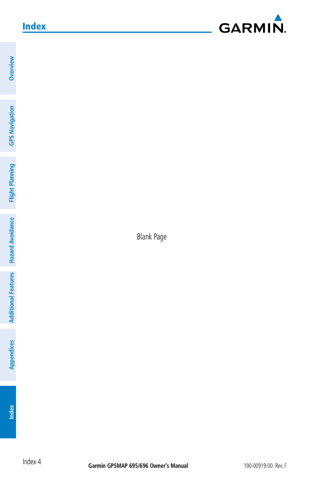 Garmin 695, 696 owner manual Blank, Index-4 