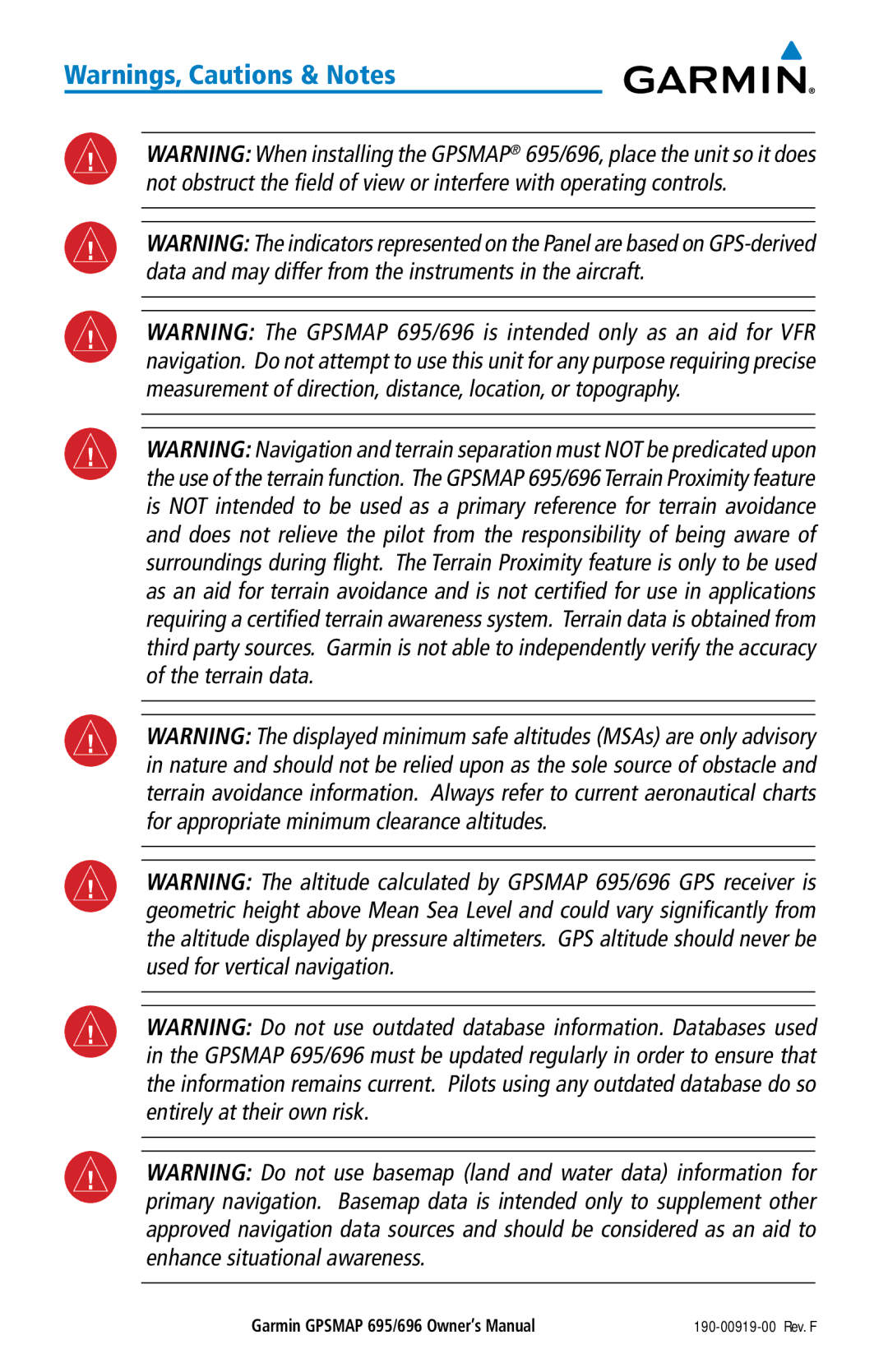 Garmin 695, 696 owner manual 190-00919-00 Rev. F 