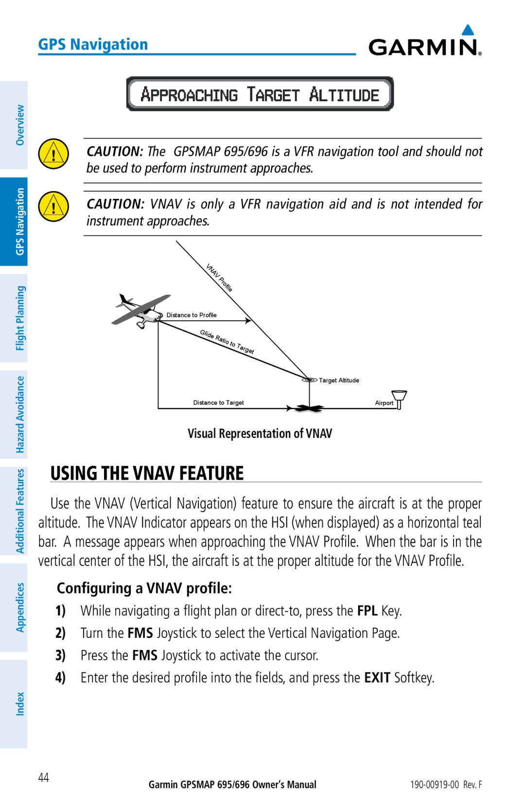 Garmin 695, 696 owner manual Using the Vnav Feature, Configuring a Vnav profile, Visual Representation of Vnav 