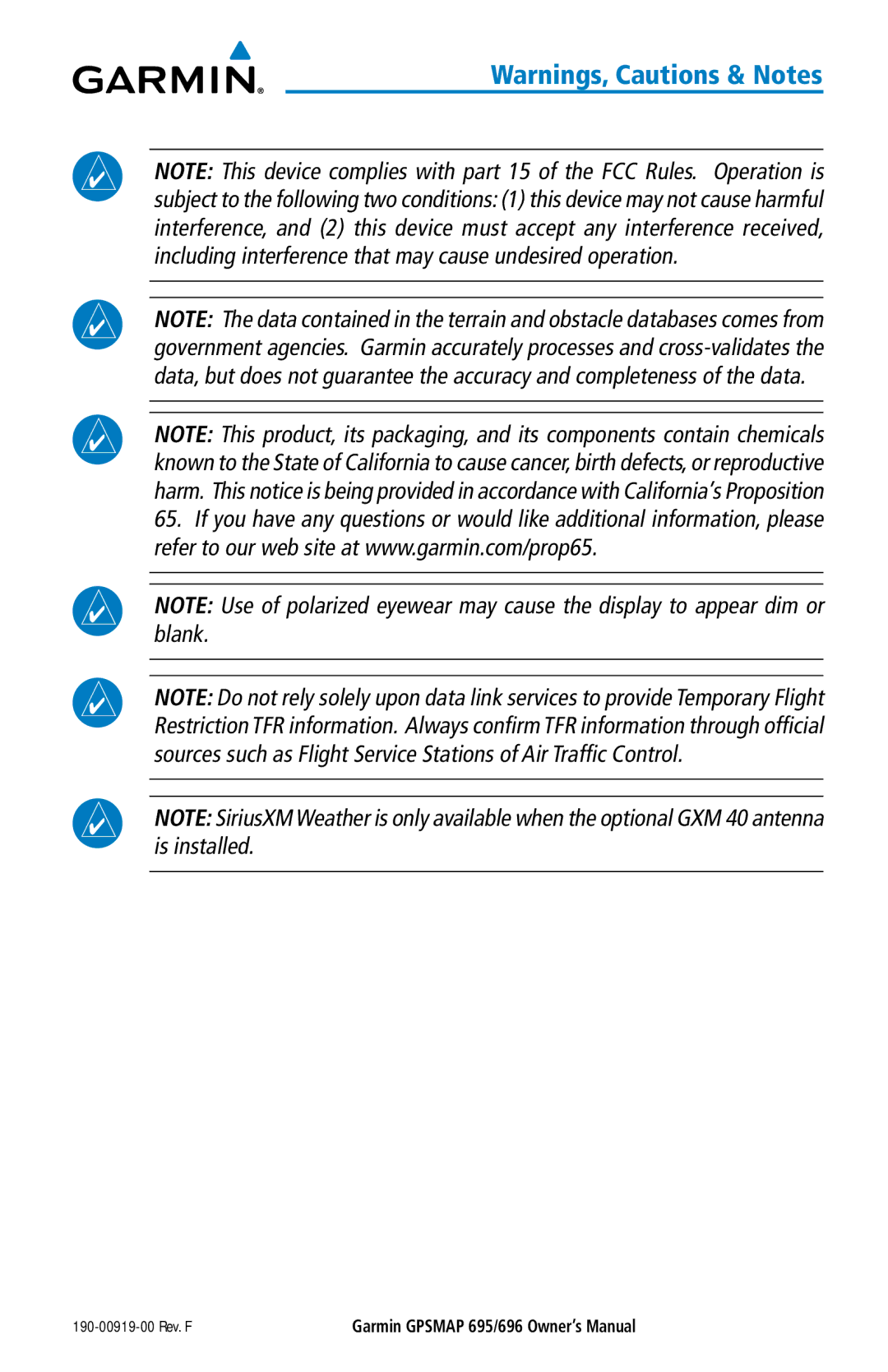 Garmin 696, 695 owner manual 190-00919-00 Rev. F 