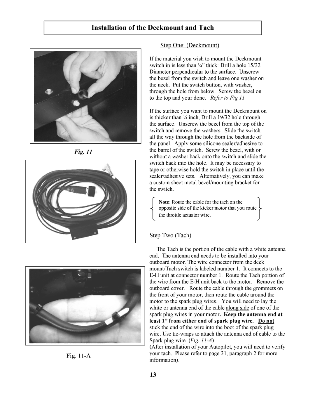 Garmin 906-2000-00 owner manual Installation of the Deckmount and Tach 