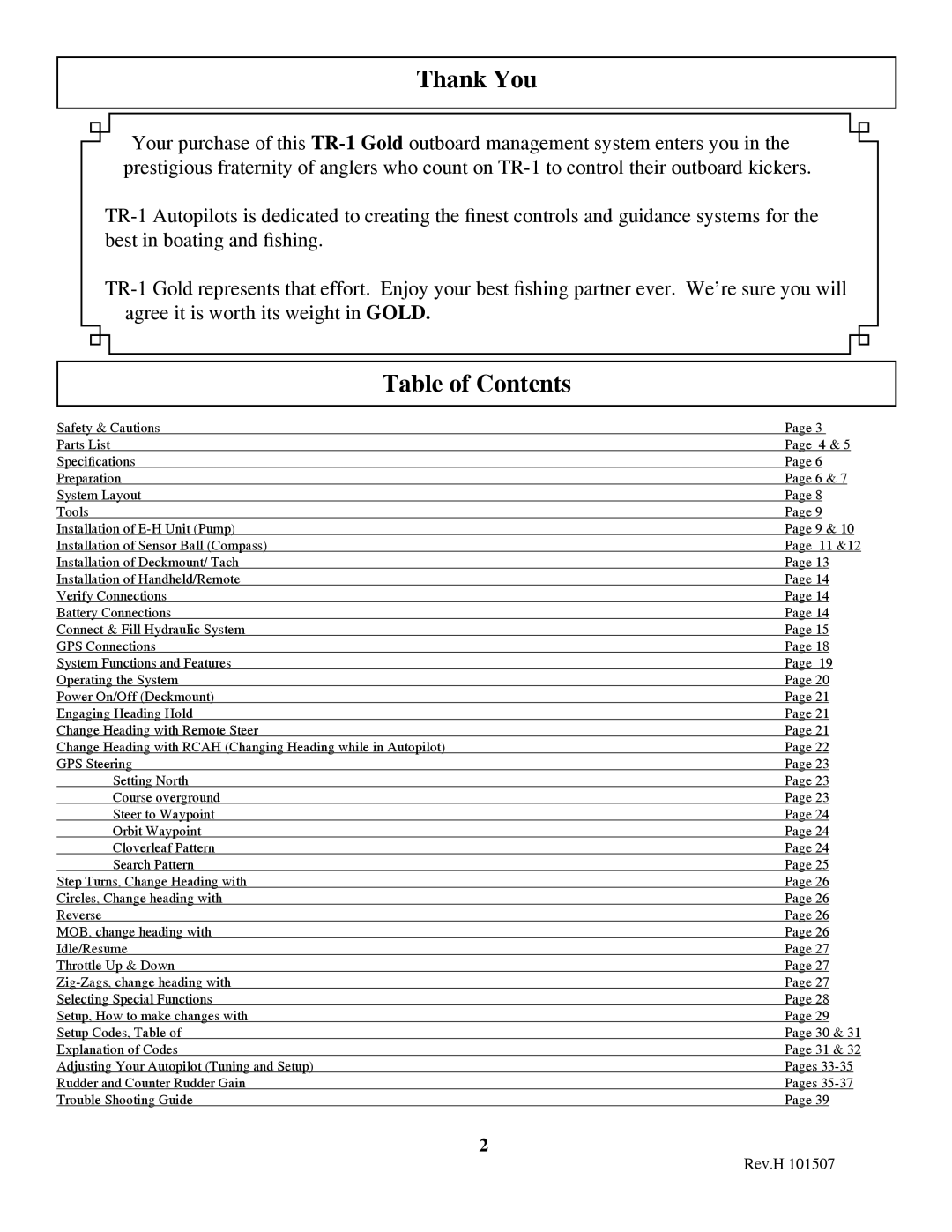 Garmin 906-2000-00 owner manual Thank You, Table of Contents 