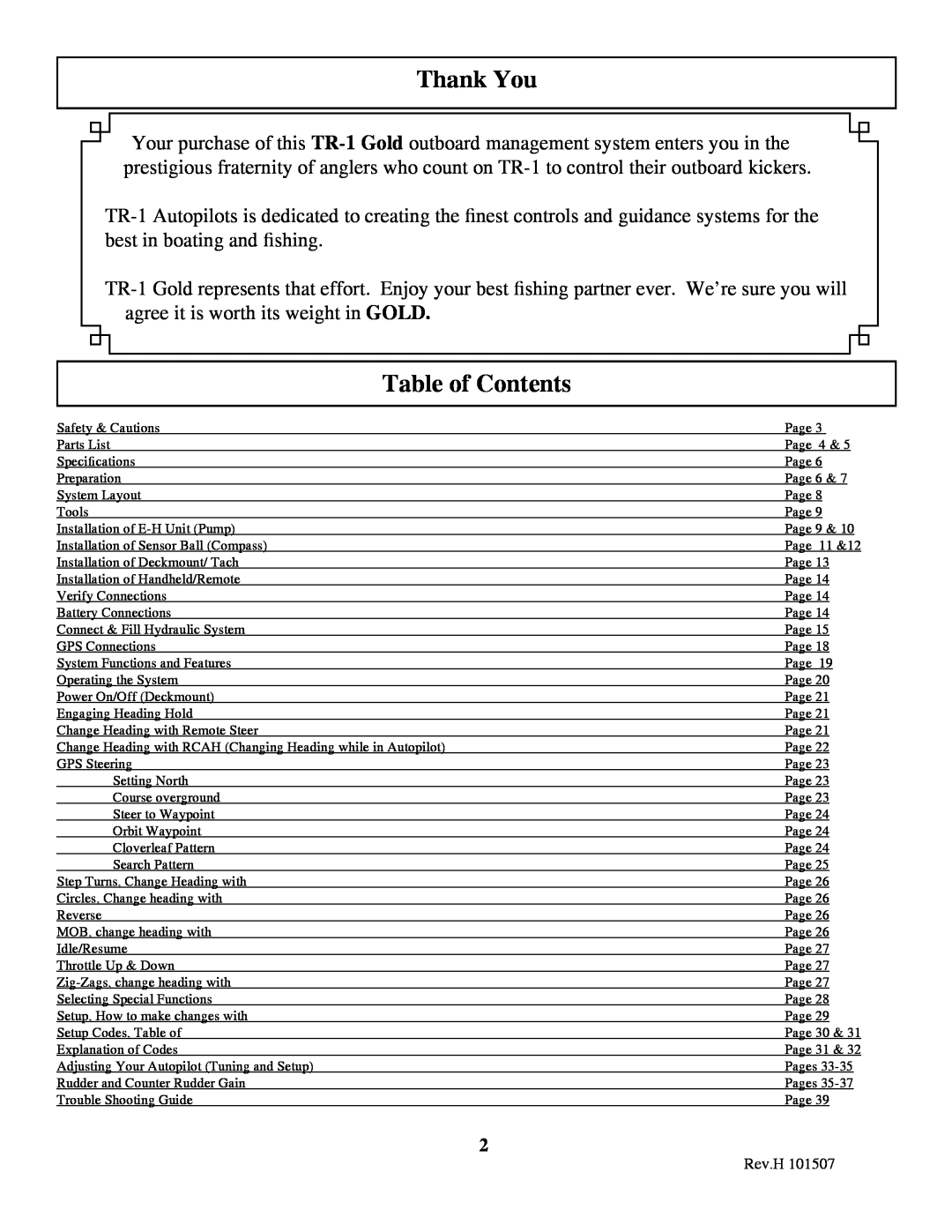 Garmin 906-2000-00 owner manual Thank You, Table of Contents, Rev.H 