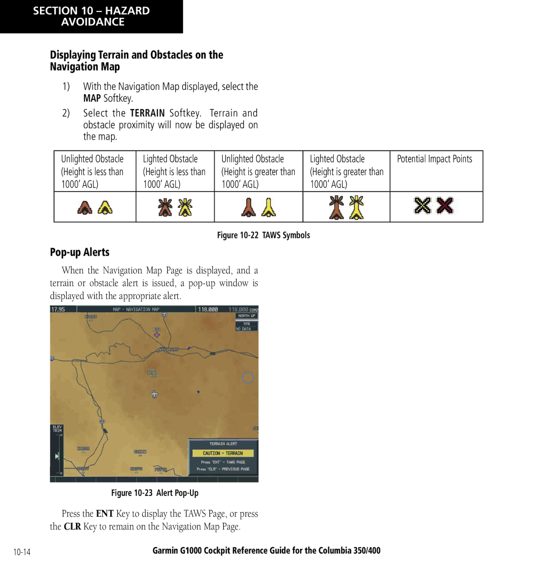 Garmin Columbia 350/400 manual Pop-up Alerts, Potential Impact Points 