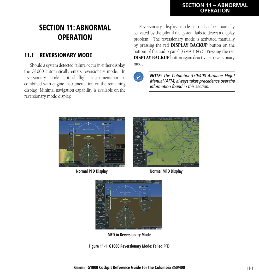 Garmin Columbia 350/400 manual Reversionary Mode, Abnormal Operation 