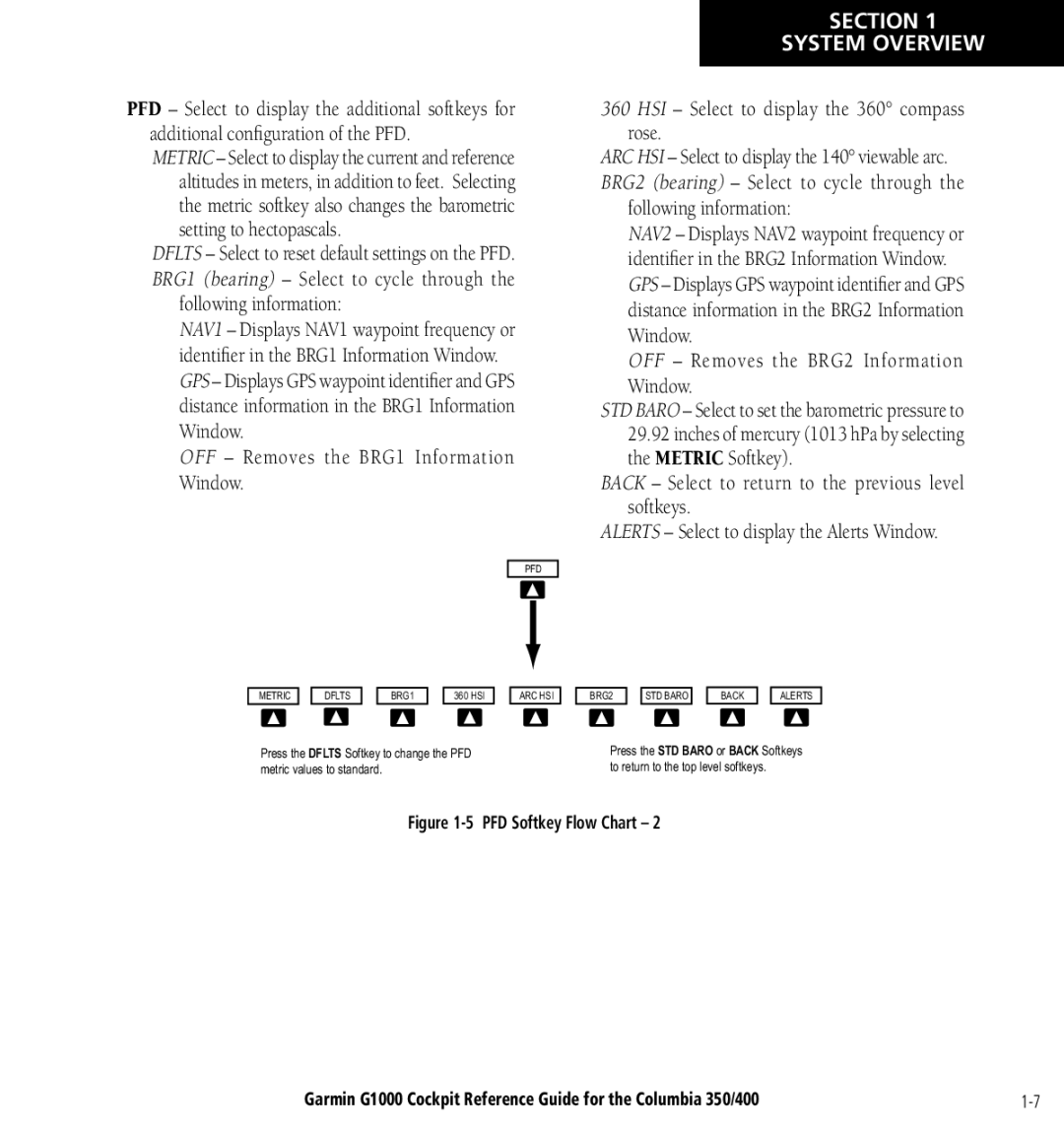 Garmin Columbia 350/400 manual Following information, OFF Removes the BRG1 Information Window 